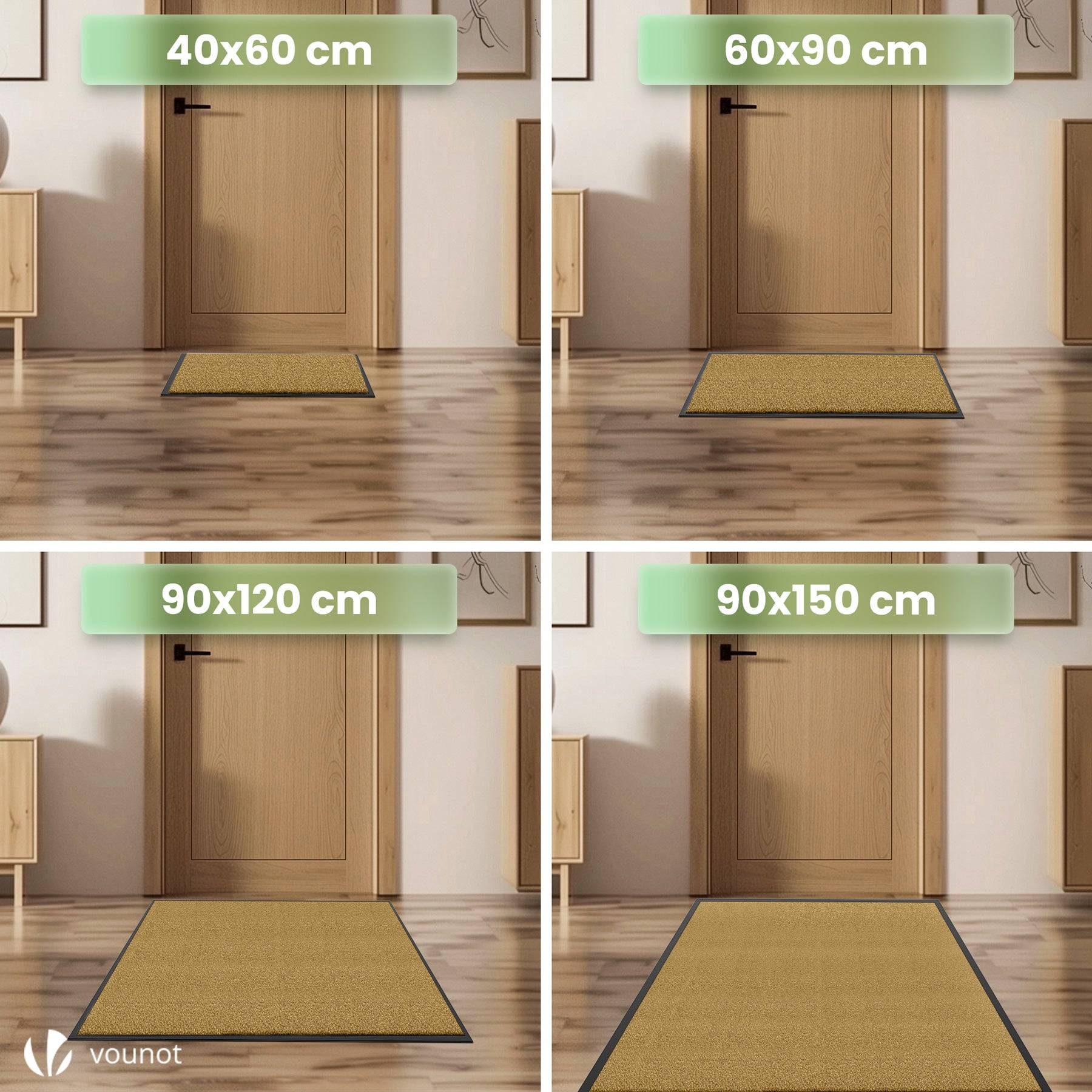 VOUNOT® Lot de 2 Tapis de porte paillasson d'entrée 40x60cm - antidérapant antipoussière imperméable lavable - beige - Image 5