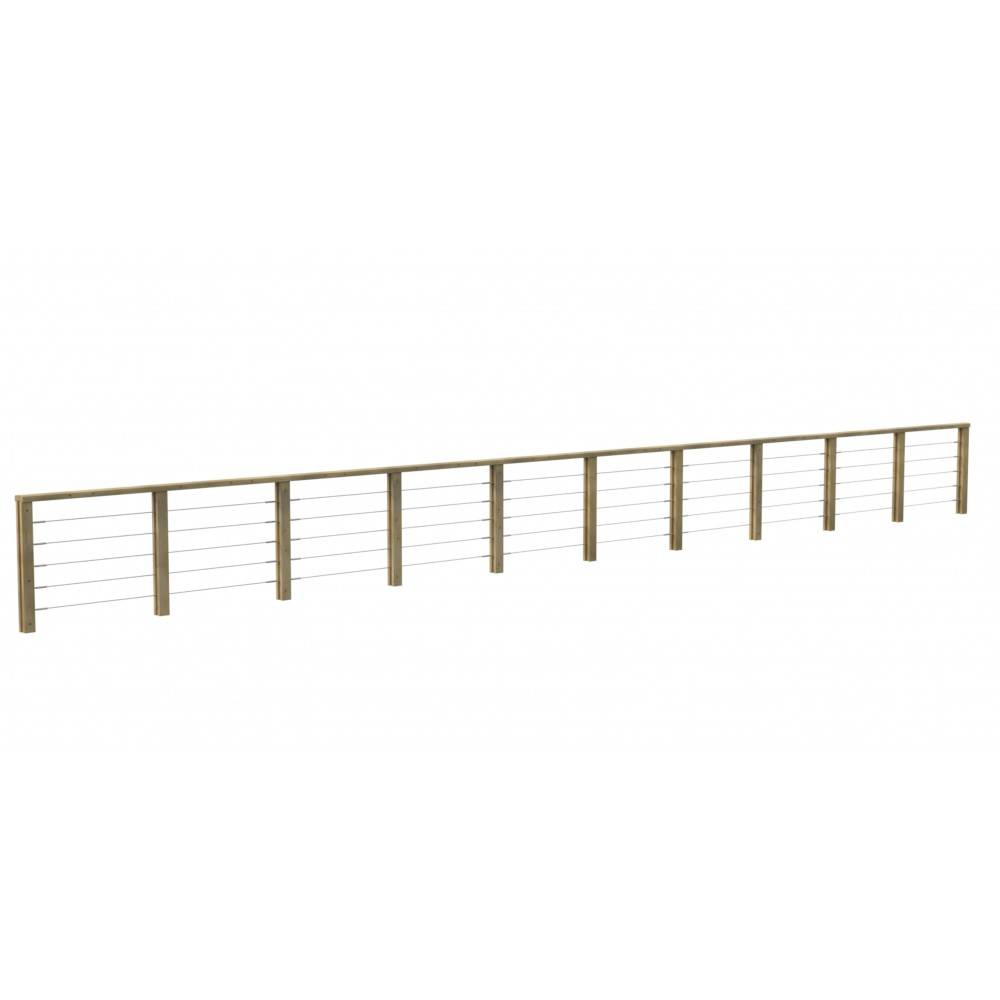Kit Garde-Corps JERSEY 11,5 m - Bois d'Epicea Traité Autoclave 4 - Tendeur en Inox - Recoupable - Montage Facile