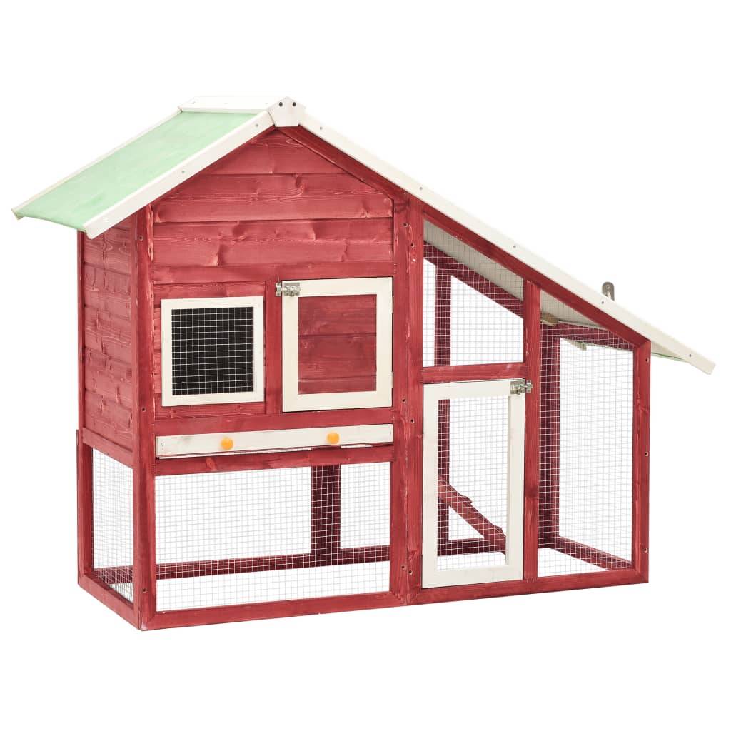 Vidaxl - Clapier Rouge et blanc 140x63x120 cm Bois de sapin massif vidaXL 170871 - Imagen 1