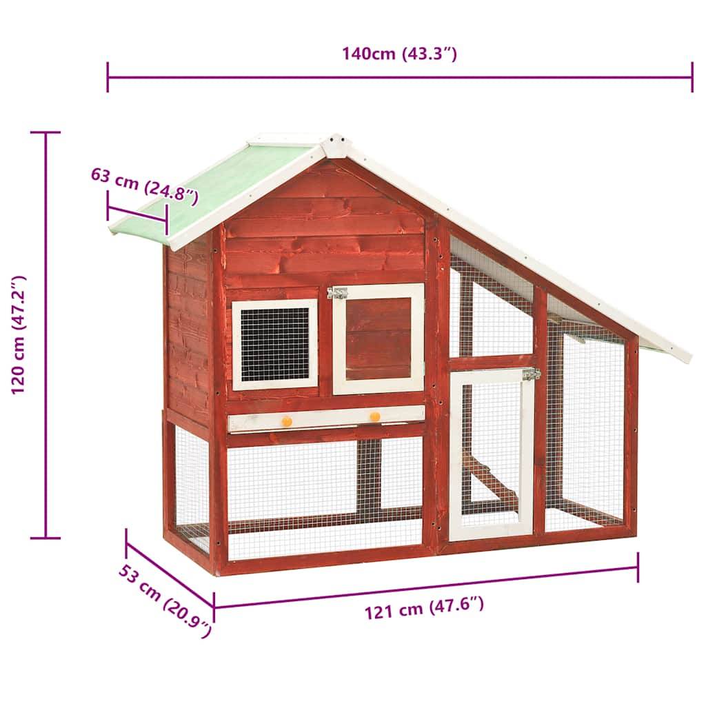 Vidaxl - Clapier Rouge et blanc 140x63x120 cm Bois de sapin massif vidaXL 170871 - Imagen 3