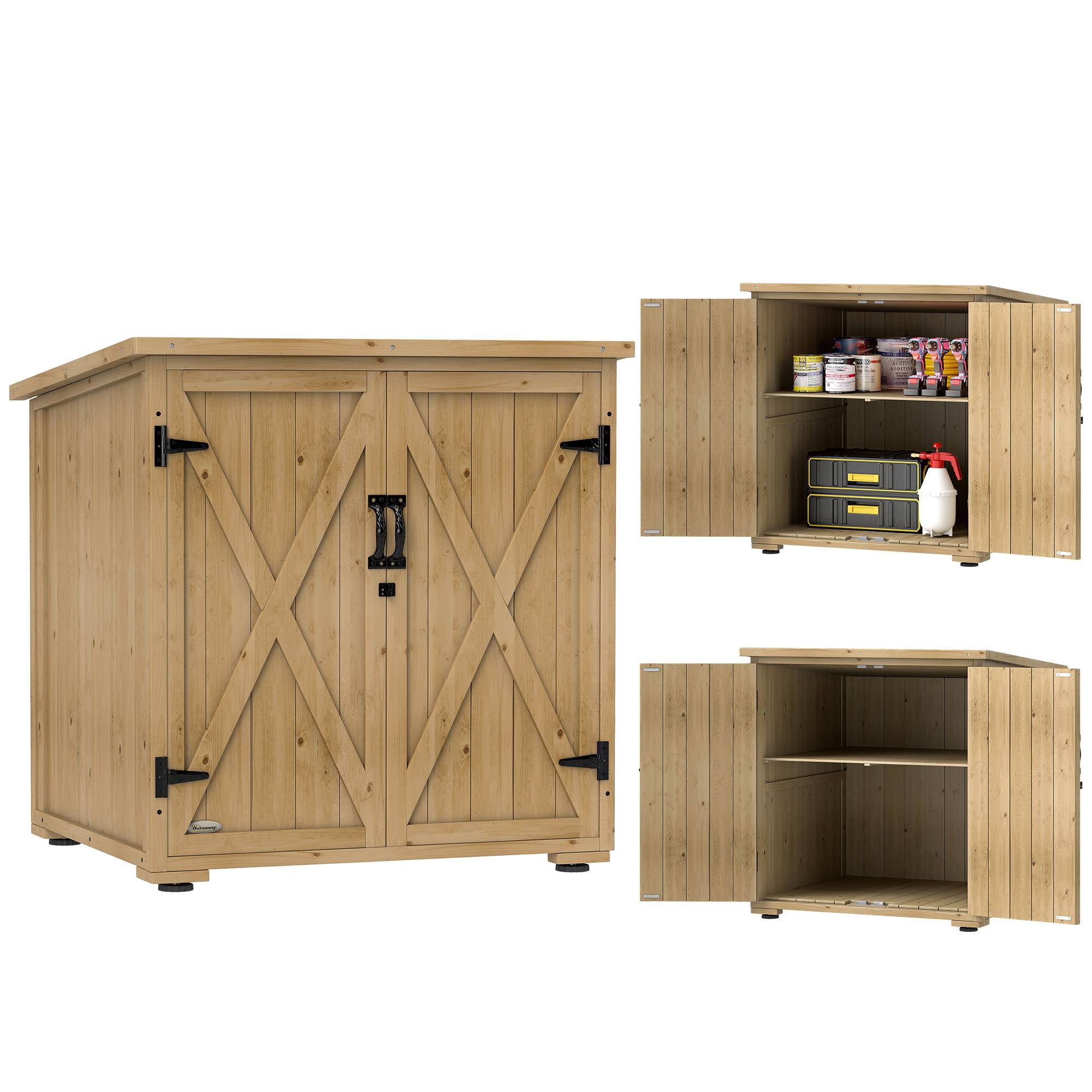 Outsunny - Armoire jardin 77,5L x 88P x 83/90H cm 2 portes étagères réglables toit bitumé étanche bois sapin pré-huilé - Outsunny - Image 1