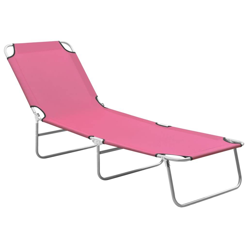Helloshop26 - Transat chaise longue bain de soleil lit de jardin terrasse meuble d'extérieur pliable acier et tissu rose - Image 1