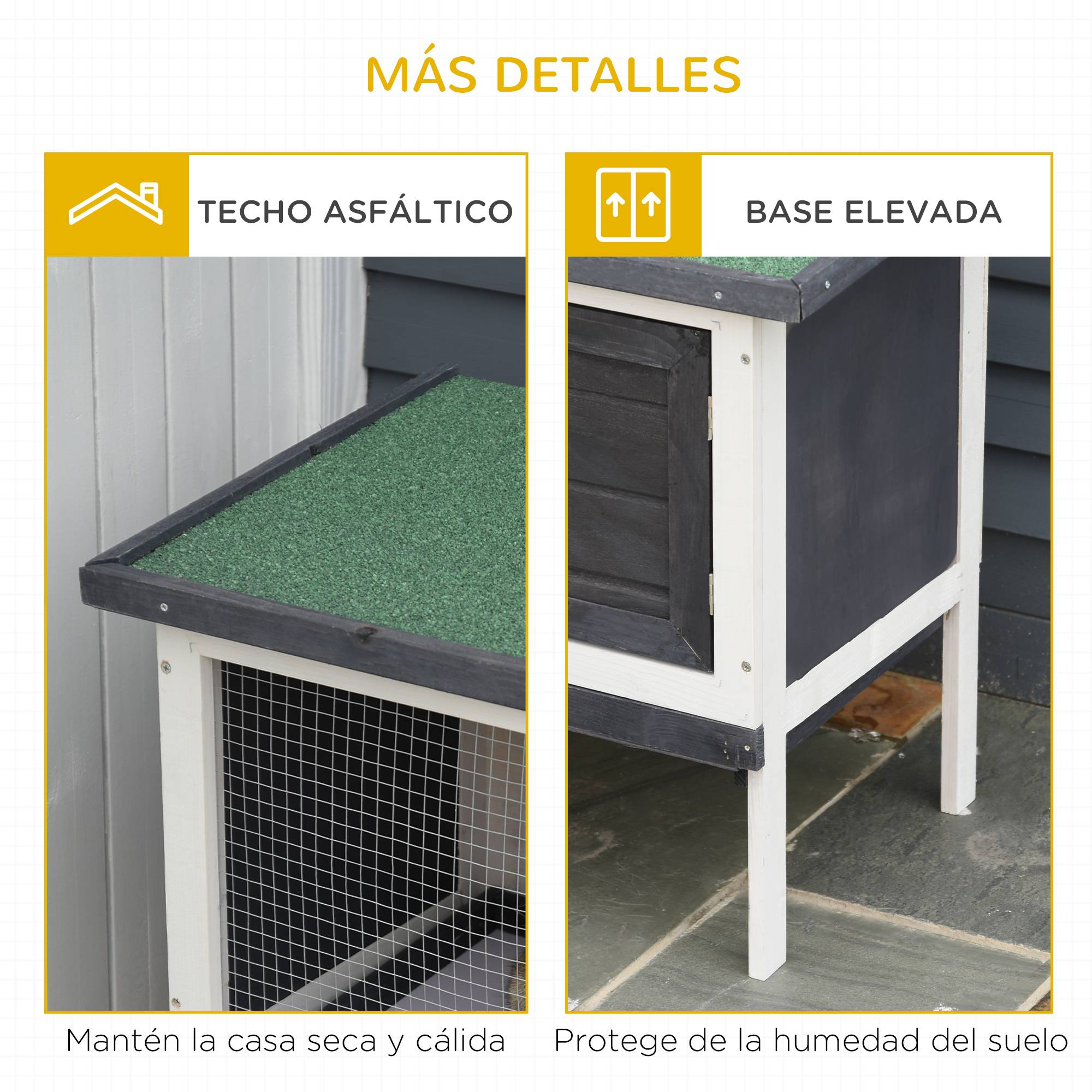 Clapier Bois Extérieur pour Lapins et Petits Animaux avec Toit Charnières, Bac Amovible et Porte à Loquet, 90 x 45 x 65 cm, Gris Foncé - Image 9