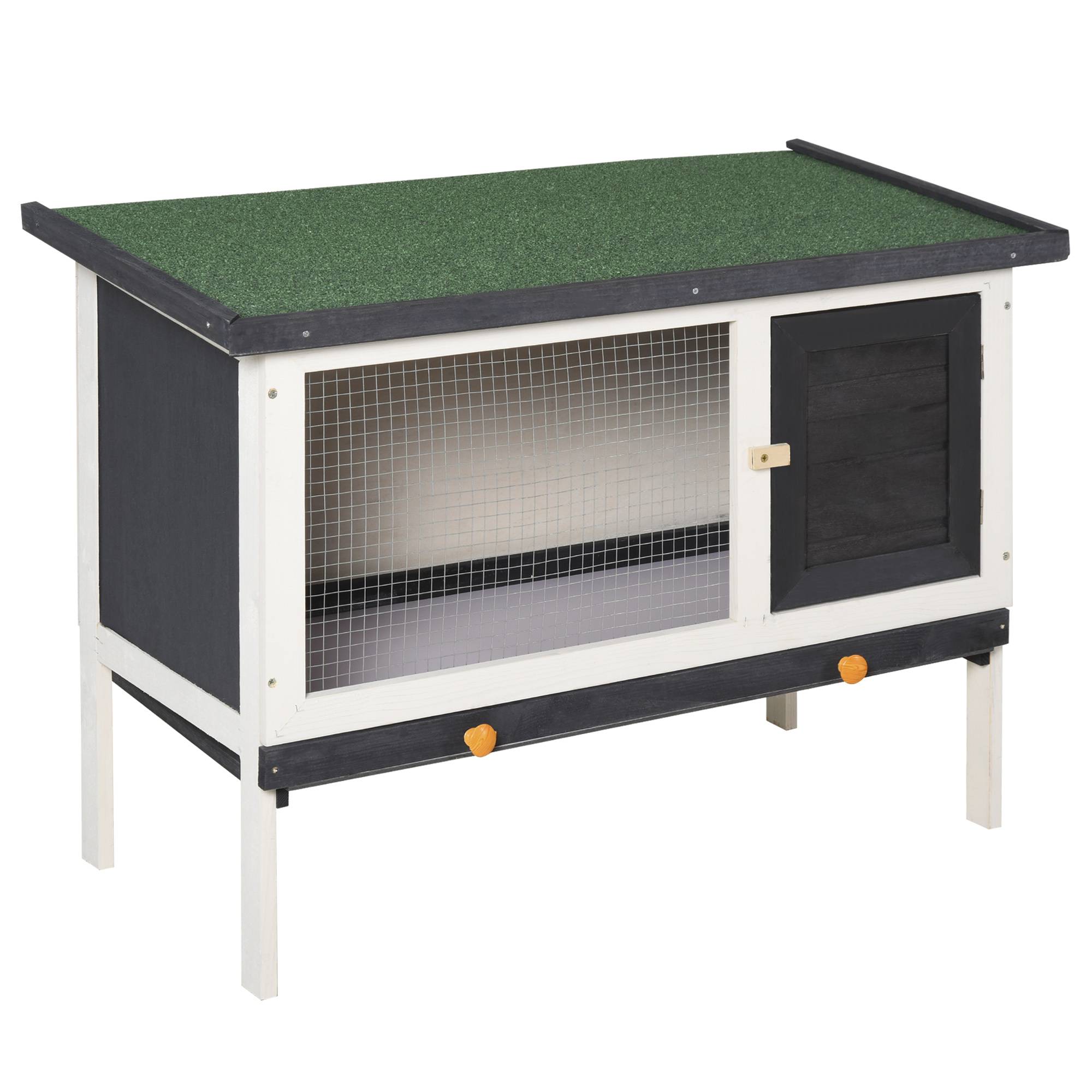Clapier Bois Extérieur pour Lapins et Petits Animaux avec Toit Charnières, Bac Amovible et Porte à Loquet, 90 x 45 x 65 cm, Gris Foncé - Image 1