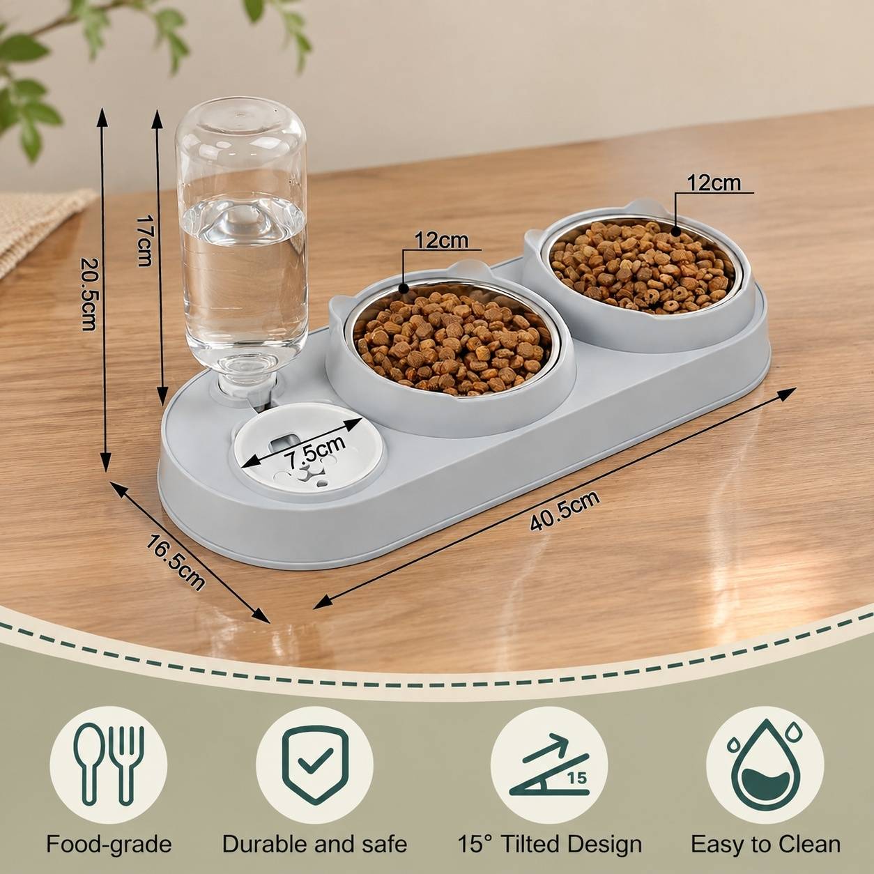 Station Alimentation 3 en 1 Bol Inox Surélevé Distributeur Eau Automatique Pour Animaux Compagnons - Image 2