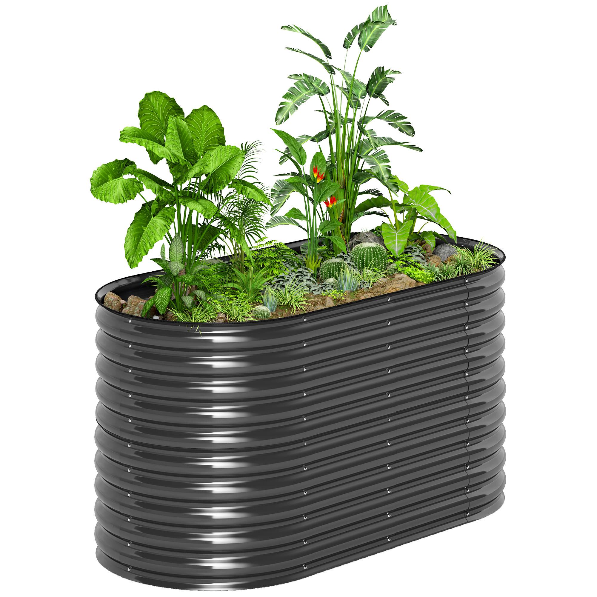 Jardinière métal avec bord sécurité et gants, fond ouvert, 160Lx80Px80H cm, gris foncé - Image 1