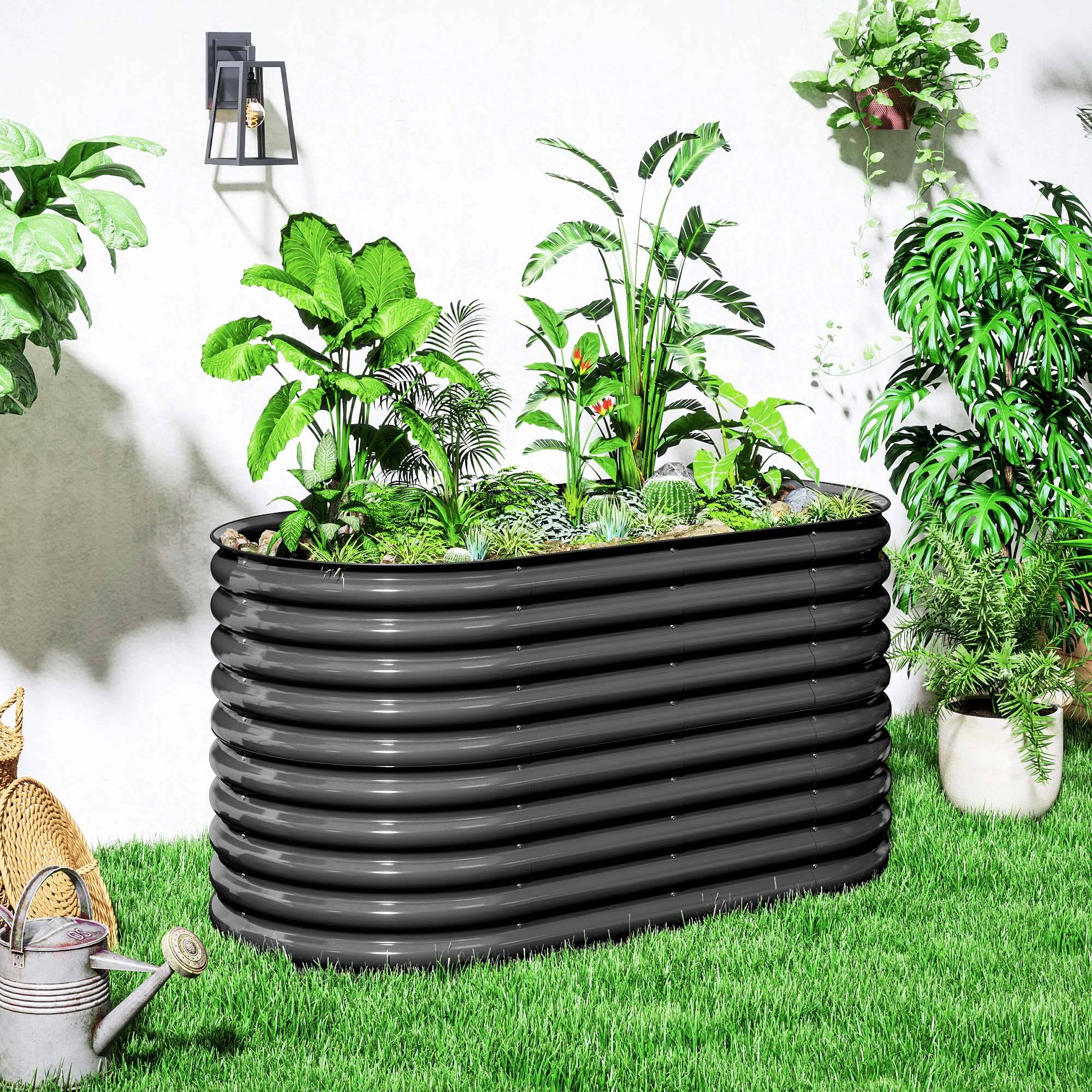 Jardinière métal avec bord sécurité et gants, fond ouvert, 160Lx80Px80H cm, gris foncé - Image 4