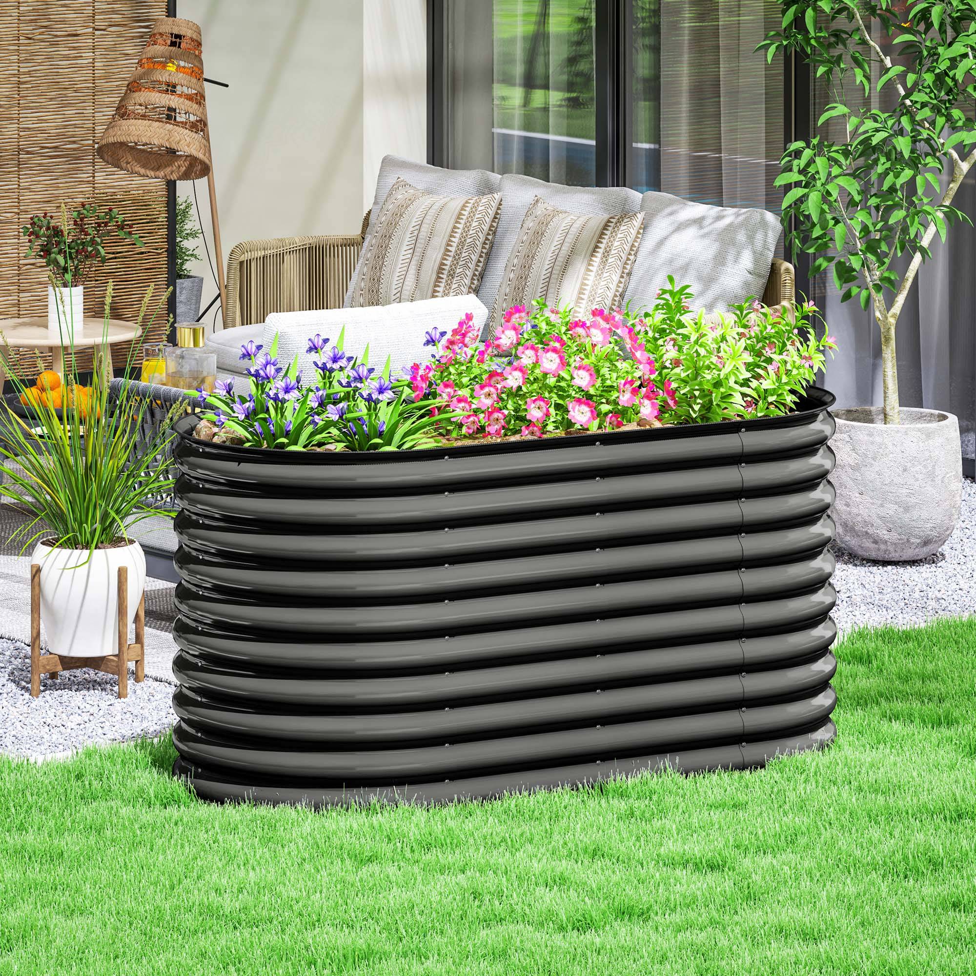 Jardinière métal avec bord sécurité et gants, fond ouvert, 160Lx80Px80H cm, gris foncé - Image 3