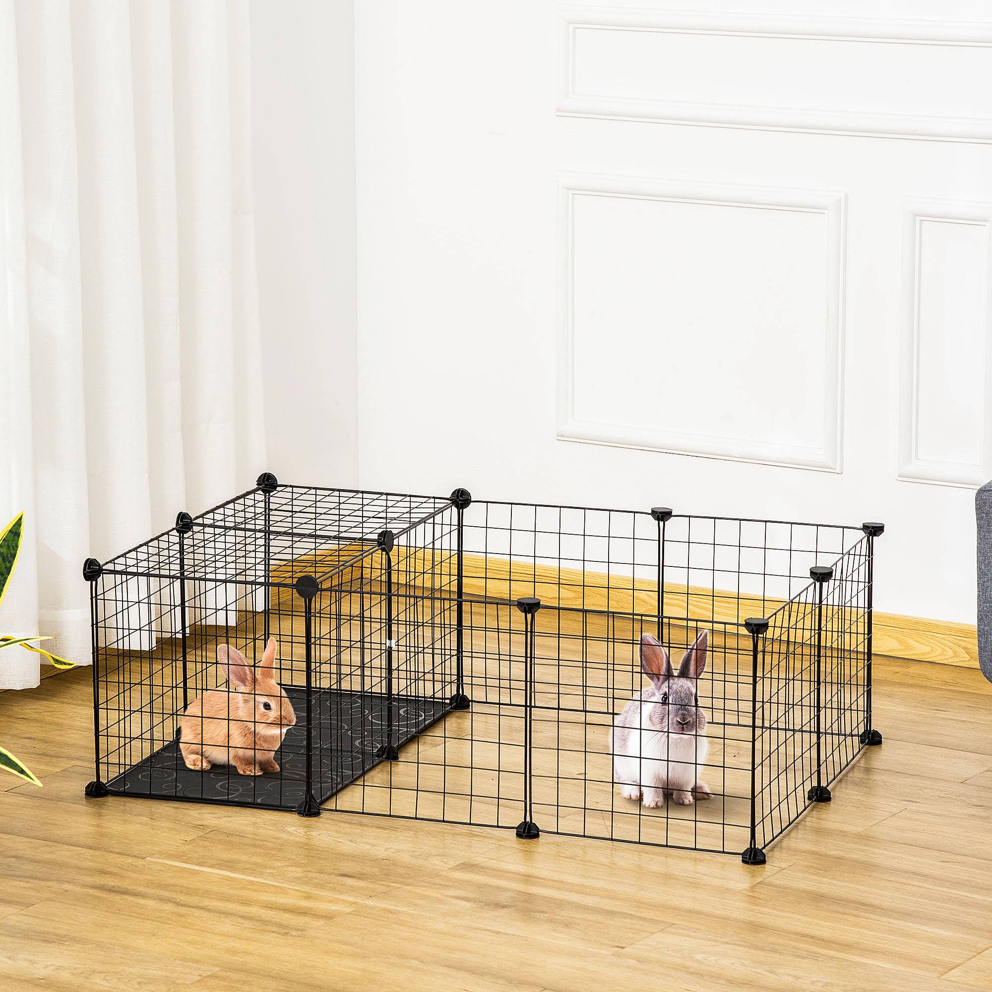 Enclos modulable en acier pour lapins et rongeurs parc de jeu intérieur 105x70x35 cm noir - ComfortXL Outdoor Living - Image 3