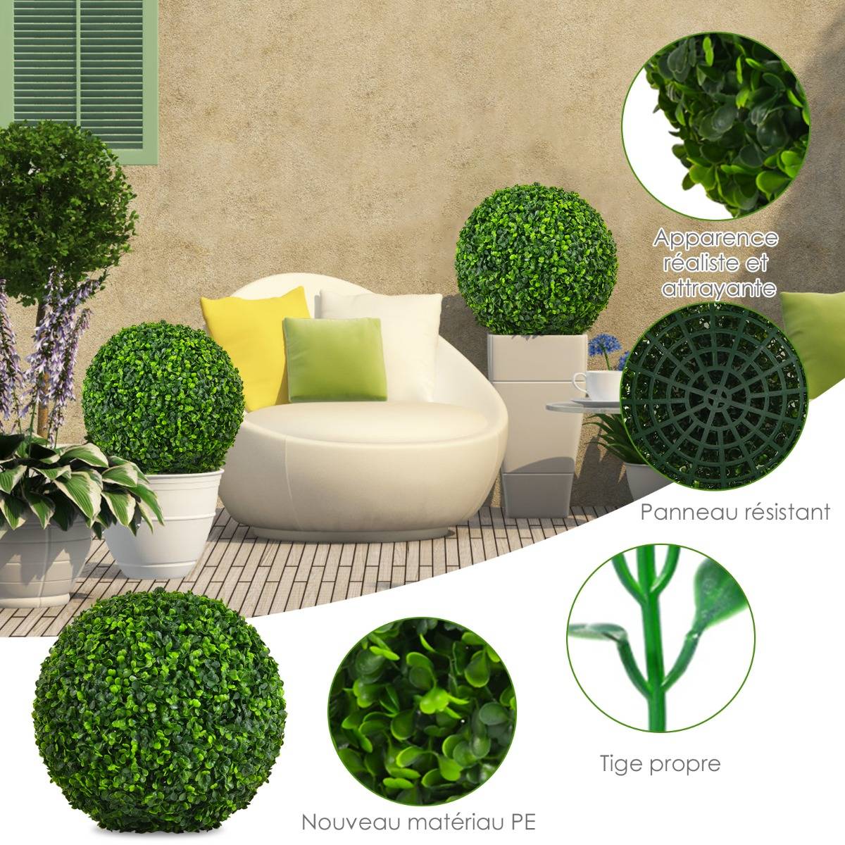 Boules topiaires - Boule de ronde et située - 4 couches - verte artificielle - Aiguilles de pin - Boule topiaire - 4 couches - artificielle pour jardin, balcon, art