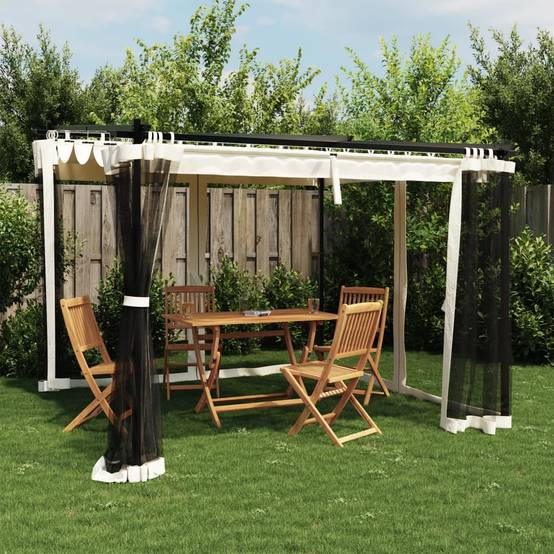 Tonnelle en Acier avec Toit Rétractable et Parois Moustiquaires pour Jardin Crème 3x3 m – ComfortXL Outdoor Living - Image 1
