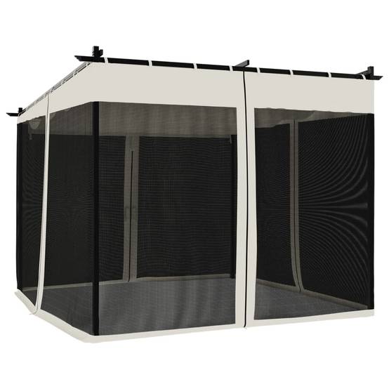 Tonnelle en Acier avec Toit Rétractable et Parois Moustiquaires pour Jardin Crème 3x3 m – ComfortXL Outdoor Living - Image 6