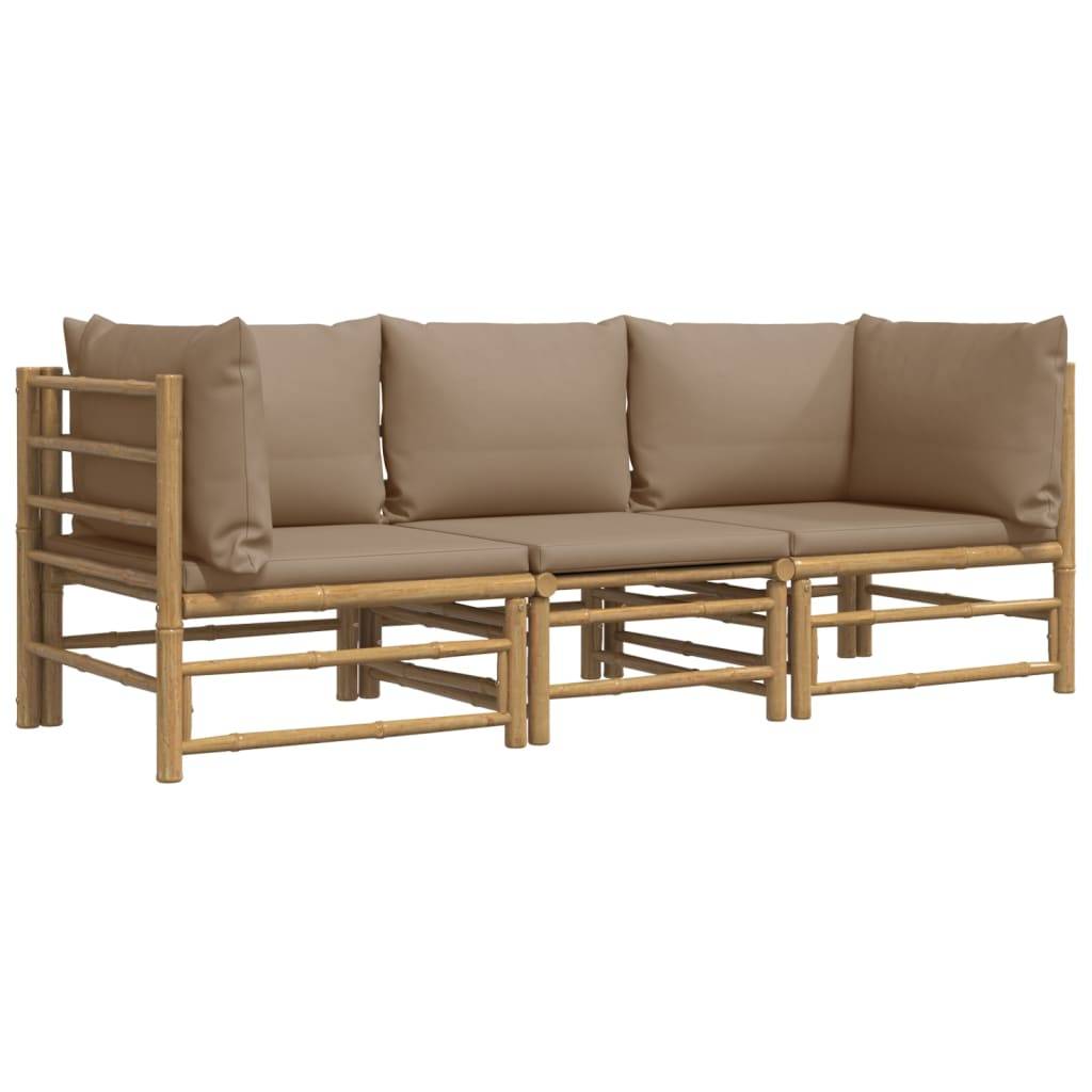 Ensemble Canapé Jardin Bambou 3 pcs Coussins Taupe Sectionnel – ComfortXL Outdoor Living - Image 3