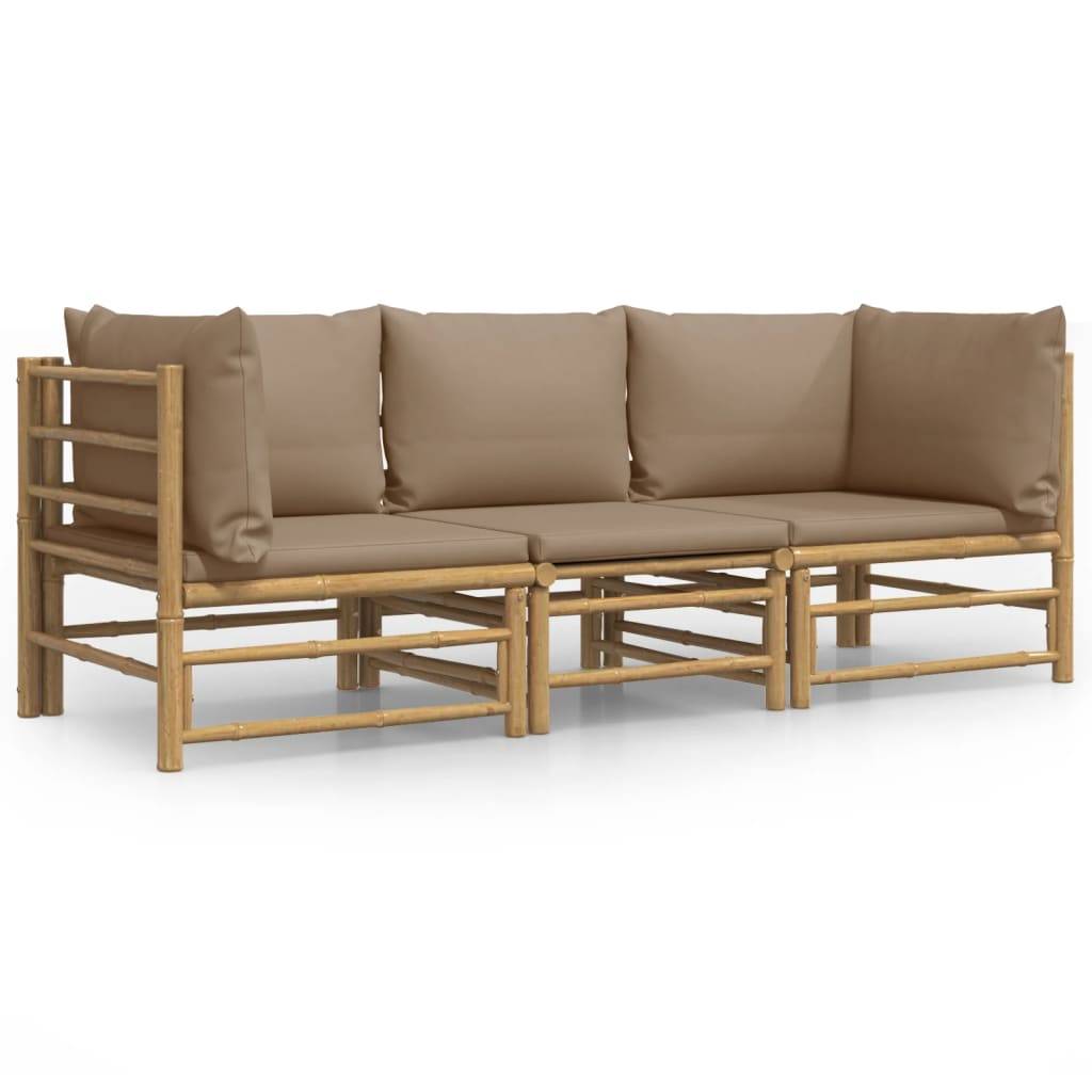 Ensemble Canapé Jardin Bambou 3 pcs Coussins Taupe Sectionnel – ComfortXL Outdoor Living - Image 2