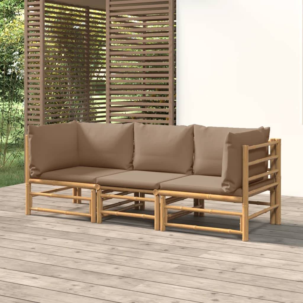 Ensemble Canapé Jardin Bambou 3 pcs Coussins Taupe Sectionnel – ComfortXL Outdoor Living - Image 1
