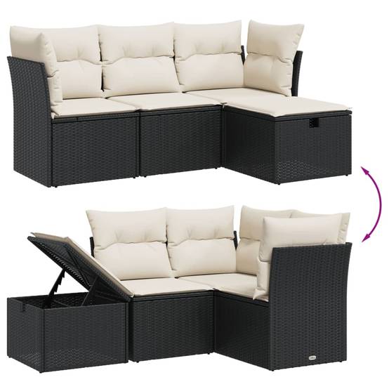 Salon de jardin 4 places en résine tressée avec fauteuils et pouf Noir – ComfortXL Outdoor Living - Image 3