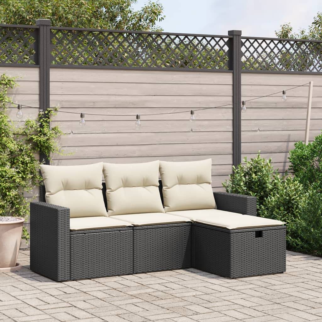 Salon de jardin 4 places en résine tressée avec fauteuils et pouf Noir – ComfortXL Outdoor Living - Image 1