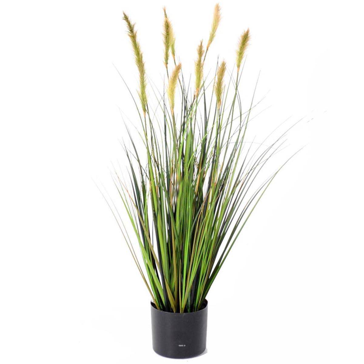 Artificielles - Graminée en pot factice plante eau & quenouille H90cm D45cm Vert-jaune - dimhaut: H 90 cm - couleur: Vert-jaune