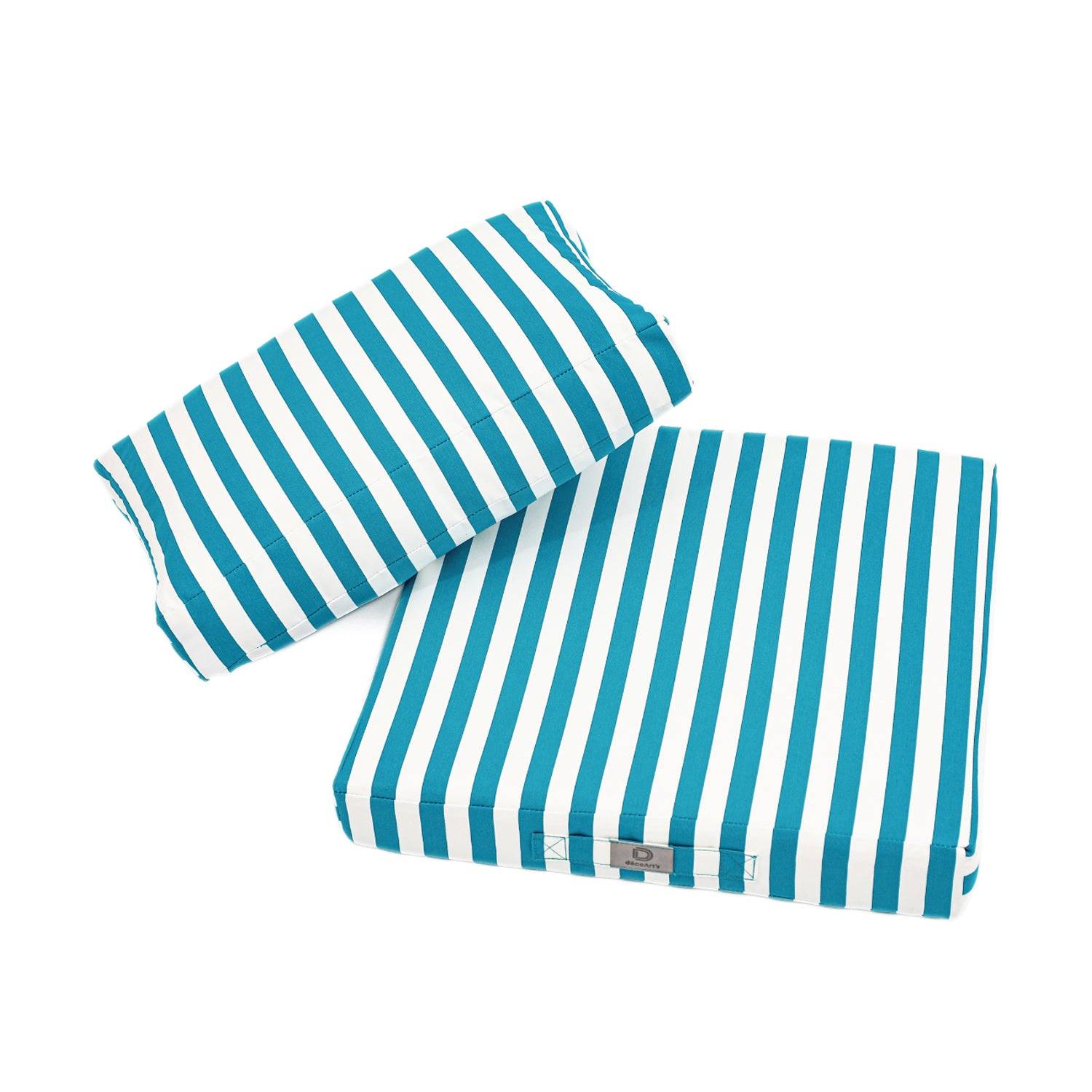 Coussins pour salon de jardin déhoussable 50x50cm Rayure turquoise - Déco arts - Image 4