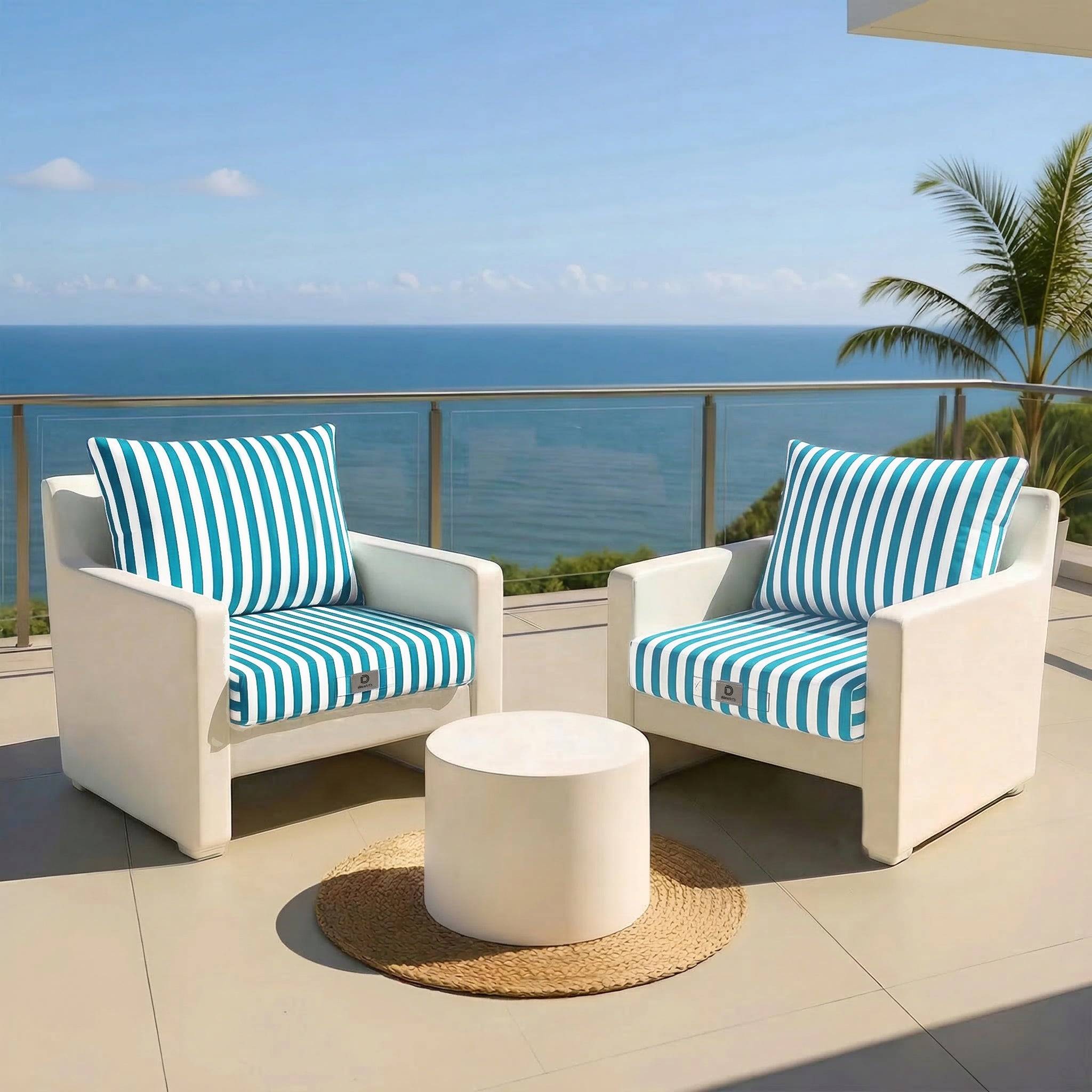 Coussins pour salon de jardin déhoussable 50x50cm Rayure turquoise - Déco arts - Image 2