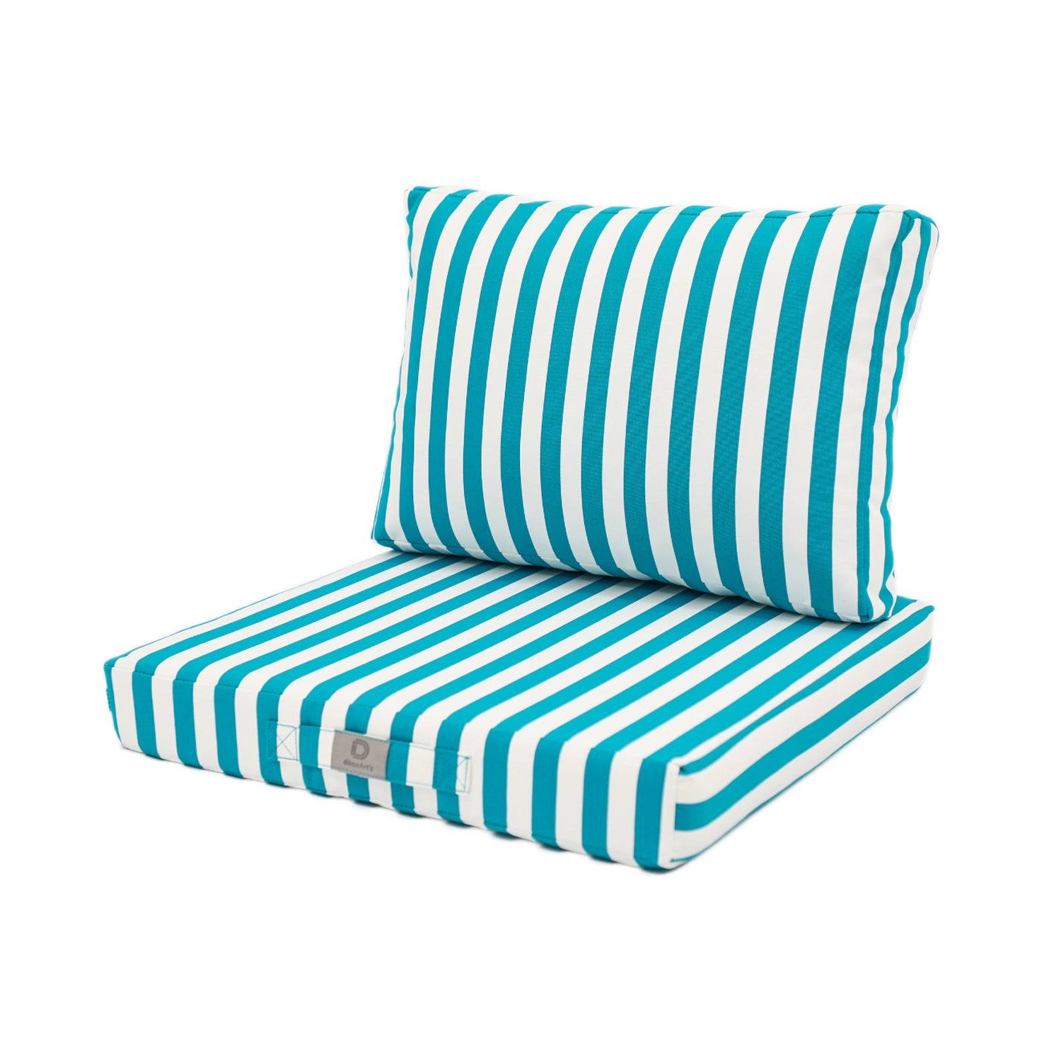 Coussins pour salon de jardin déhoussable 50x50cm Rayure turquoise - Déco arts - Image 1