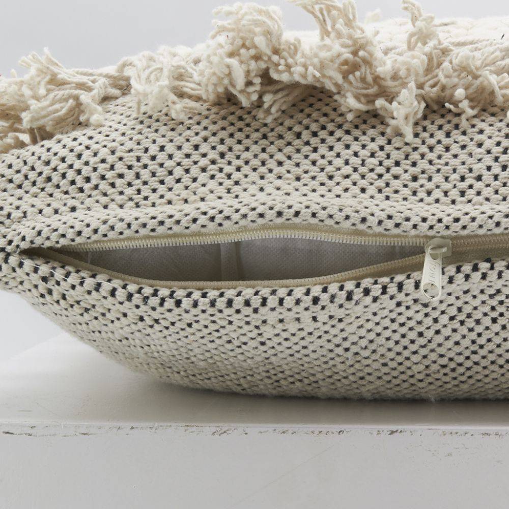 Aubry Gaspard - Coussins en coton à franges gris et blancs (lot de 3) - Imagen 2