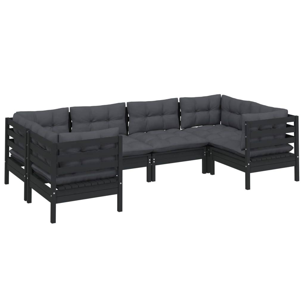 Helloshop26 - Salon de jardin meuble d'extérieur ensemble de mobilier 6 pièces avec coussins noir bois de pin - Imagen 1