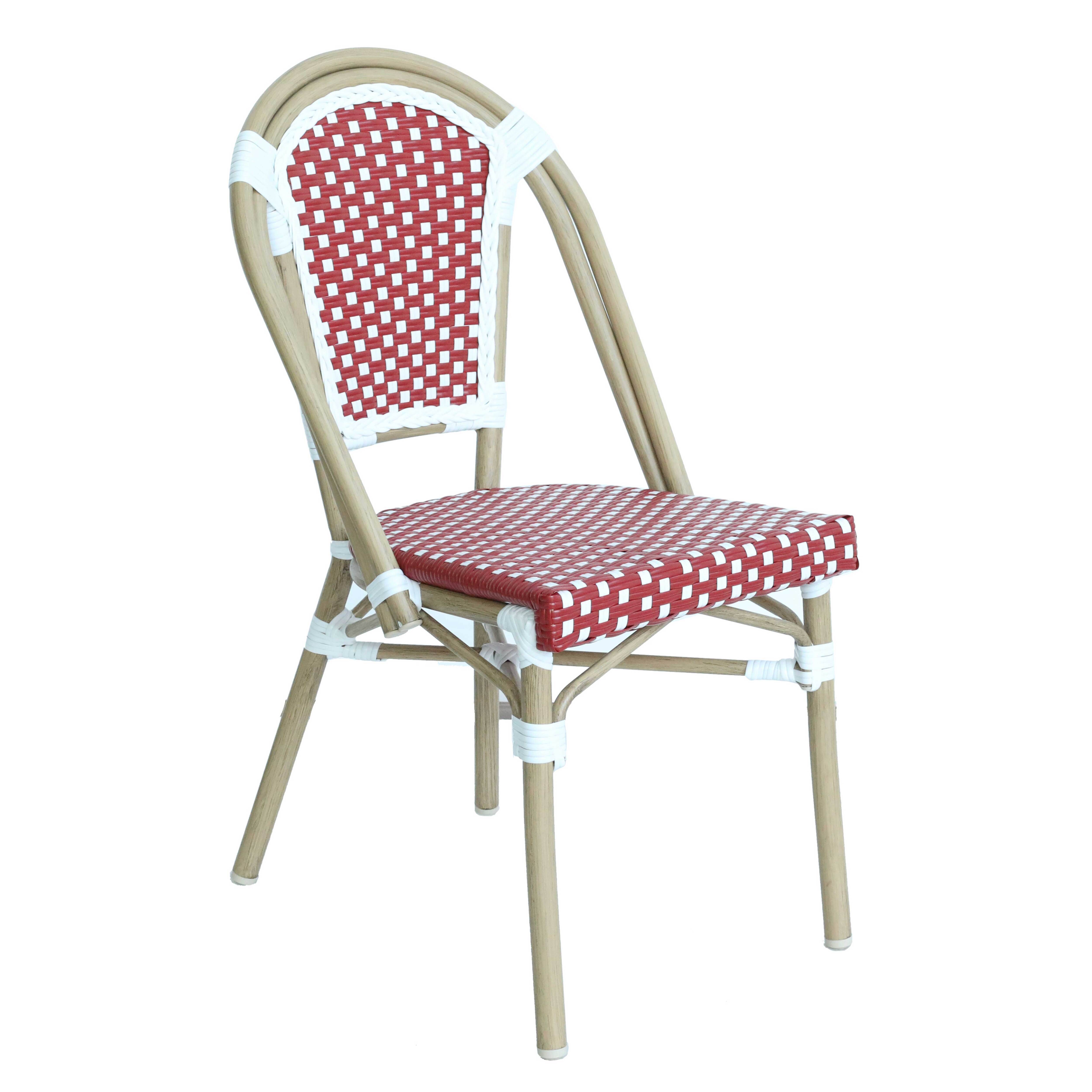 Oviala - Chaise de terrasse bistrot parisien en aluminium et rotin rouge Belleville - Oviala - Imagen 2