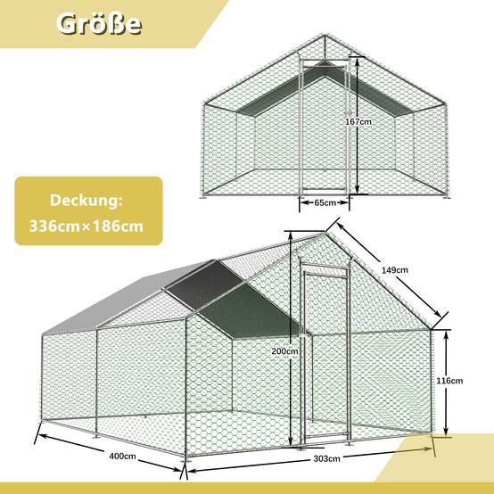 Enclos Poulailler 12m² Acier Galvanisé Toit Étanche 3x4x2m Argent - ComfortXL Pet Living - Image 3