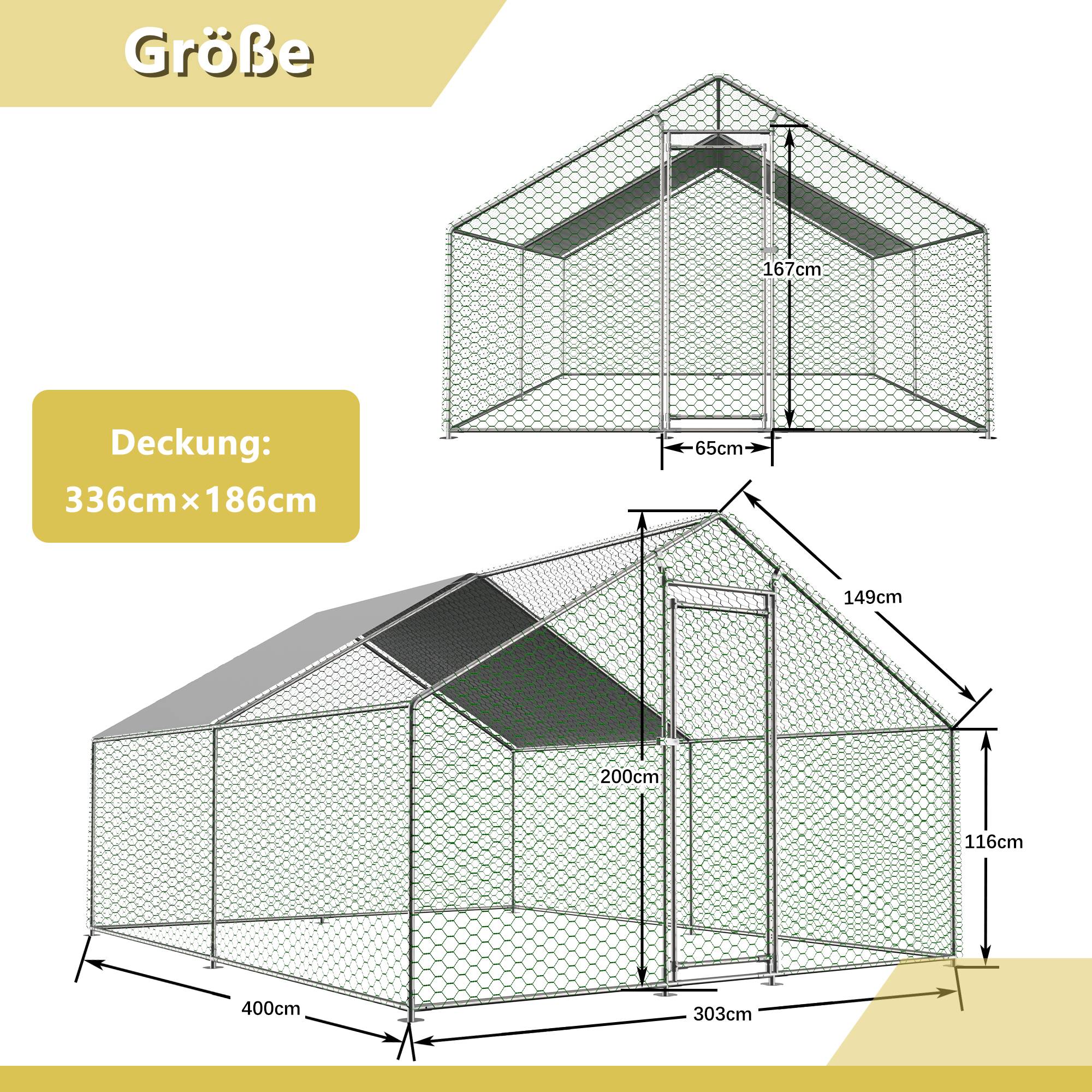 Enclos Poulailler 12m² Acier Galvanisé Toit Étanche 3x4x2m Argent - ComfortXL Pet Living - Image 3
