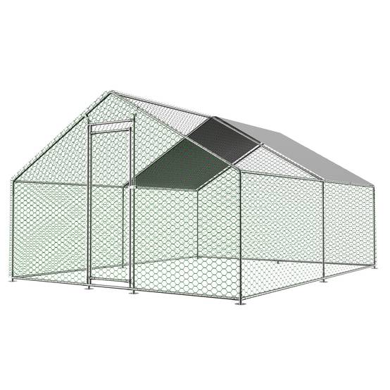 Enclos Poulailler 12m² Acier Galvanisé Toit Étanche 3x4x2m Argent - ComfortXL Pet Living - Image 2