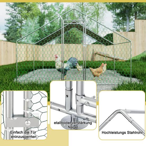 Enclos Poulailler 12m² Acier Galvanisé Toit Étanche 3x4x2m Argent - ComfortXL Pet Living - Image 4