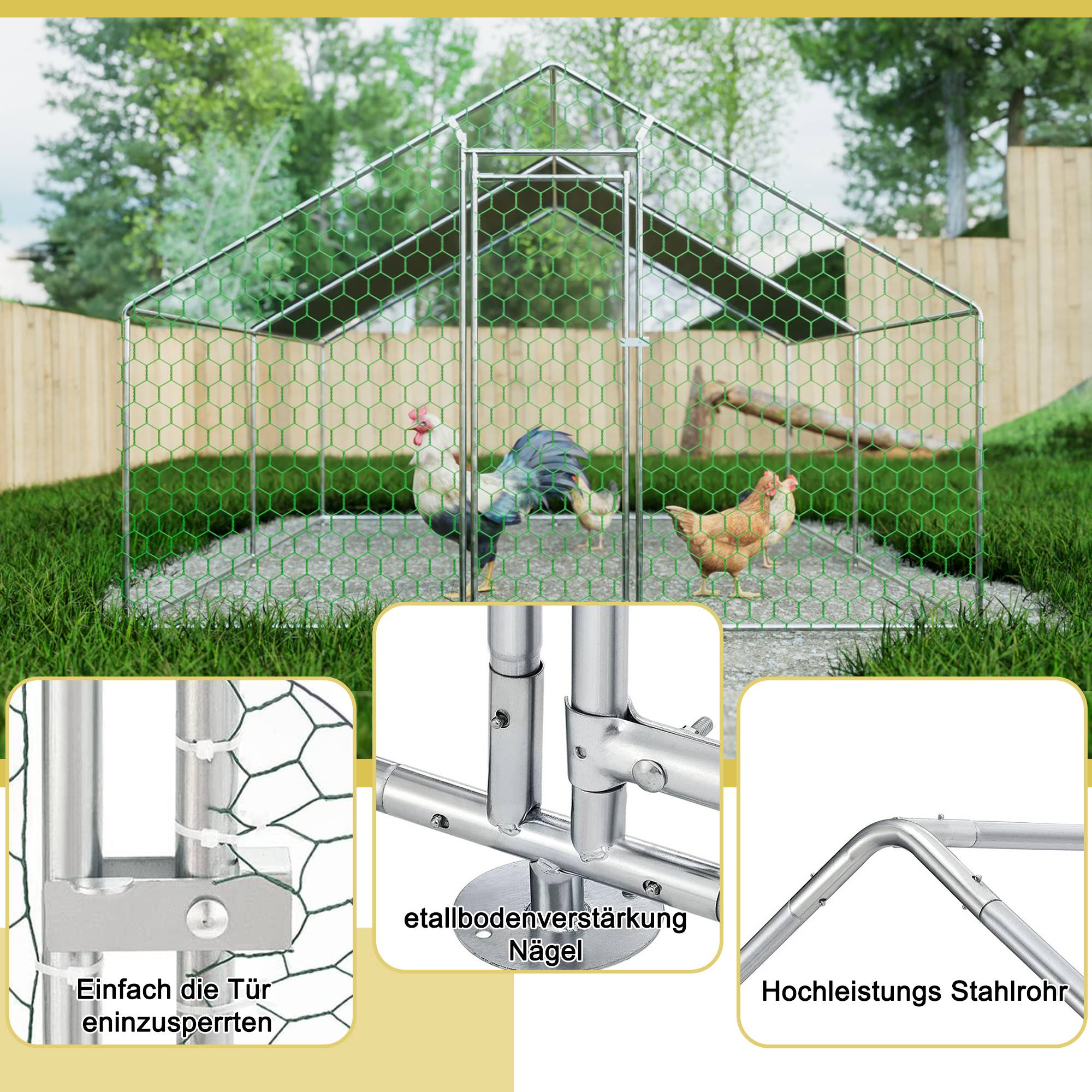Enclos Poulailler 12m² Acier Galvanisé Toit Étanche 3x4x2m Argent - ComfortXL Pet Living - Image 4