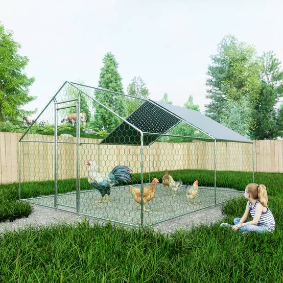 Enclos Poulailler 12m² Acier Galvanisé Toit Étanche 3x4x2m Argent - ComfortXL Pet Living - Image 1