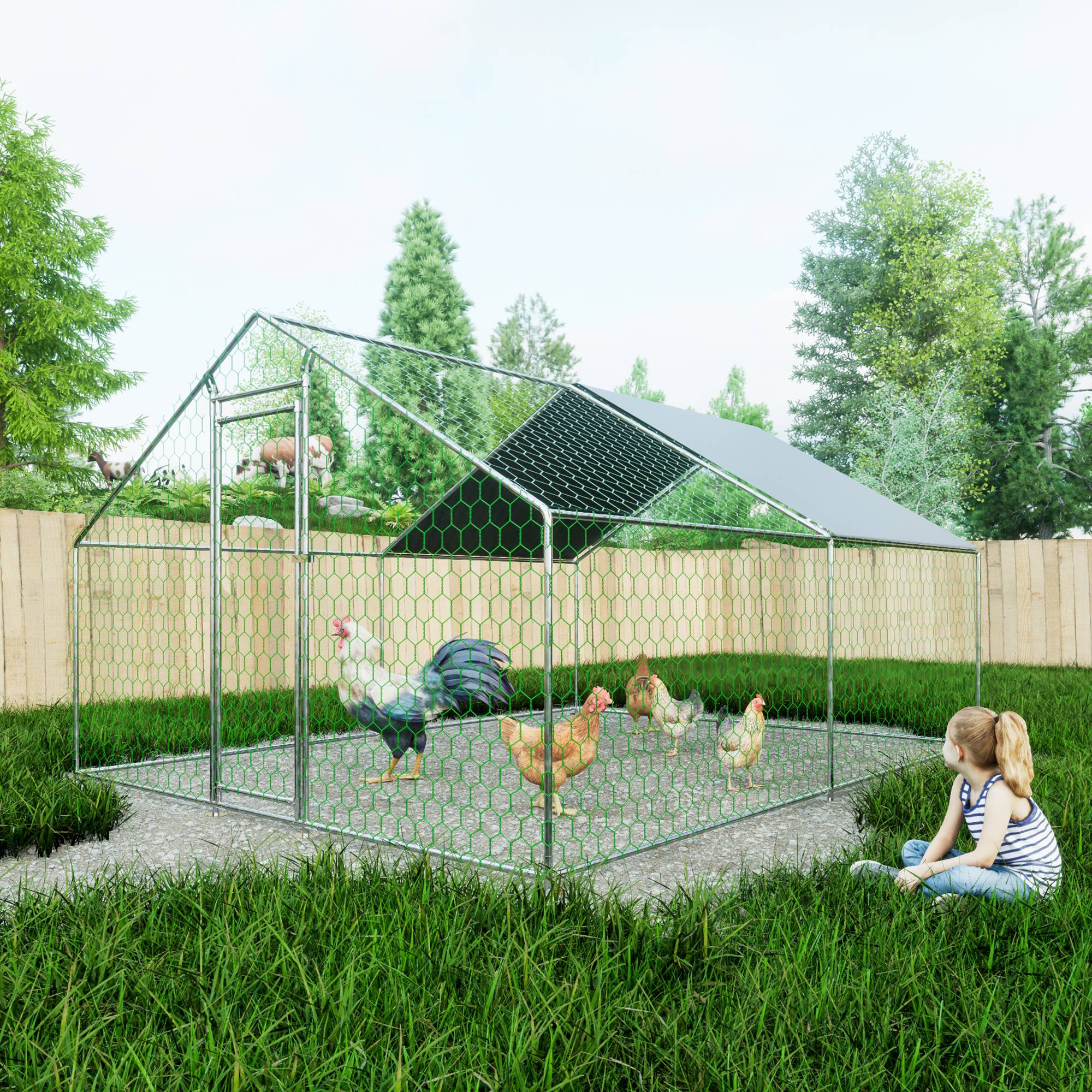 Enclos Poulailler 12m² Acier Galvanisé Toit Étanche 3x4x2m Argent - ComfortXL Pet Living - Image 1
