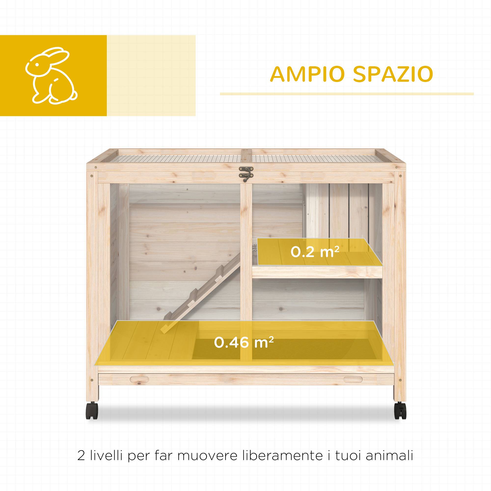 Clapier lapin intérieur bois 2 niveaux roulettes tiroir coulissant 92x53x73cm - ComfortXL Outdoor Living - Image 6
