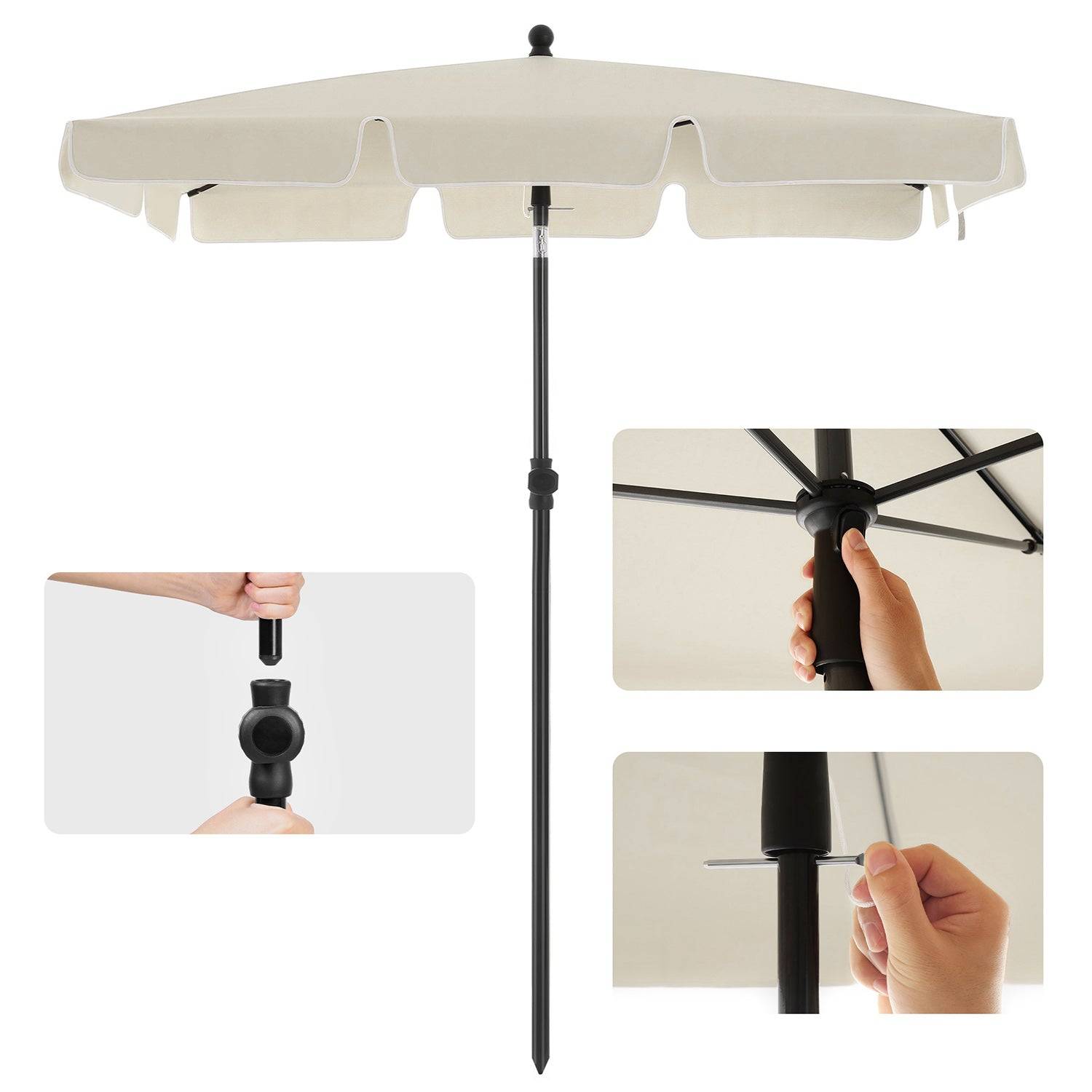 Helloshop26 - Parasol de balcon rectangulaire 1,8 x 1,25 m protection UPF 50+ ombrelle toile avec revêtement en pa sac de transport terrasse jardin sans socle beige - Imagen 7