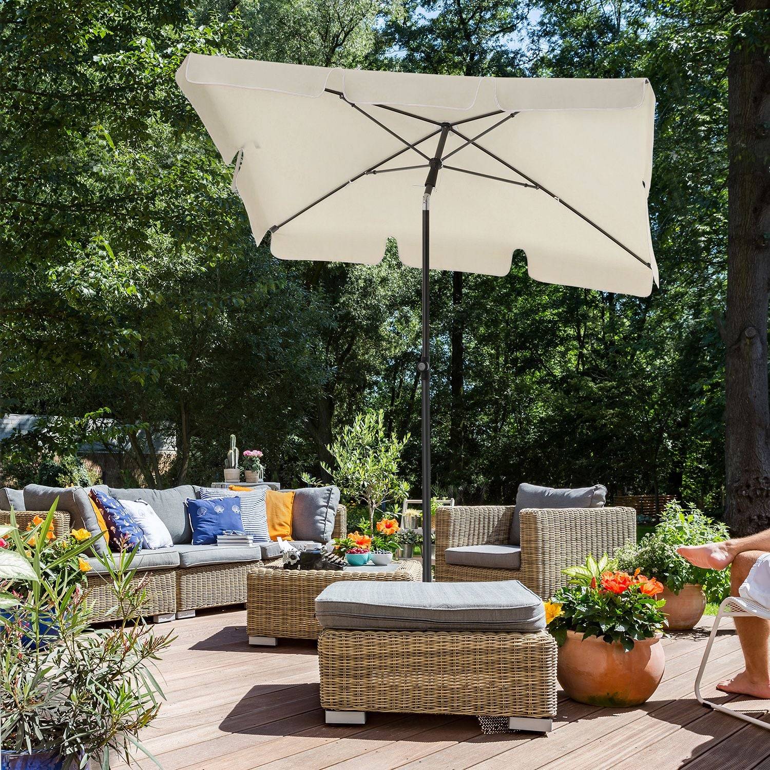 Helloshop26 - Parasol de balcon rectangulaire 1,8 x 1,25 m protection UPF 50+ ombrelle toile avec revêtement en pa sac de transport terrasse jardin sans socle beige - Imagen 4