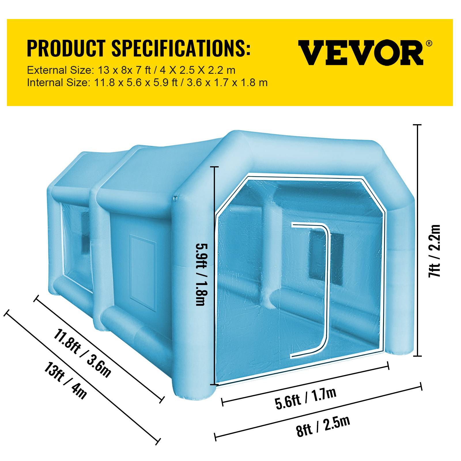 Vevor - VEVOR Cabine peinture gonflable 4x2.5x2.2m, Oxford 210D, 2 souffleurs, station atelier. - Image 7