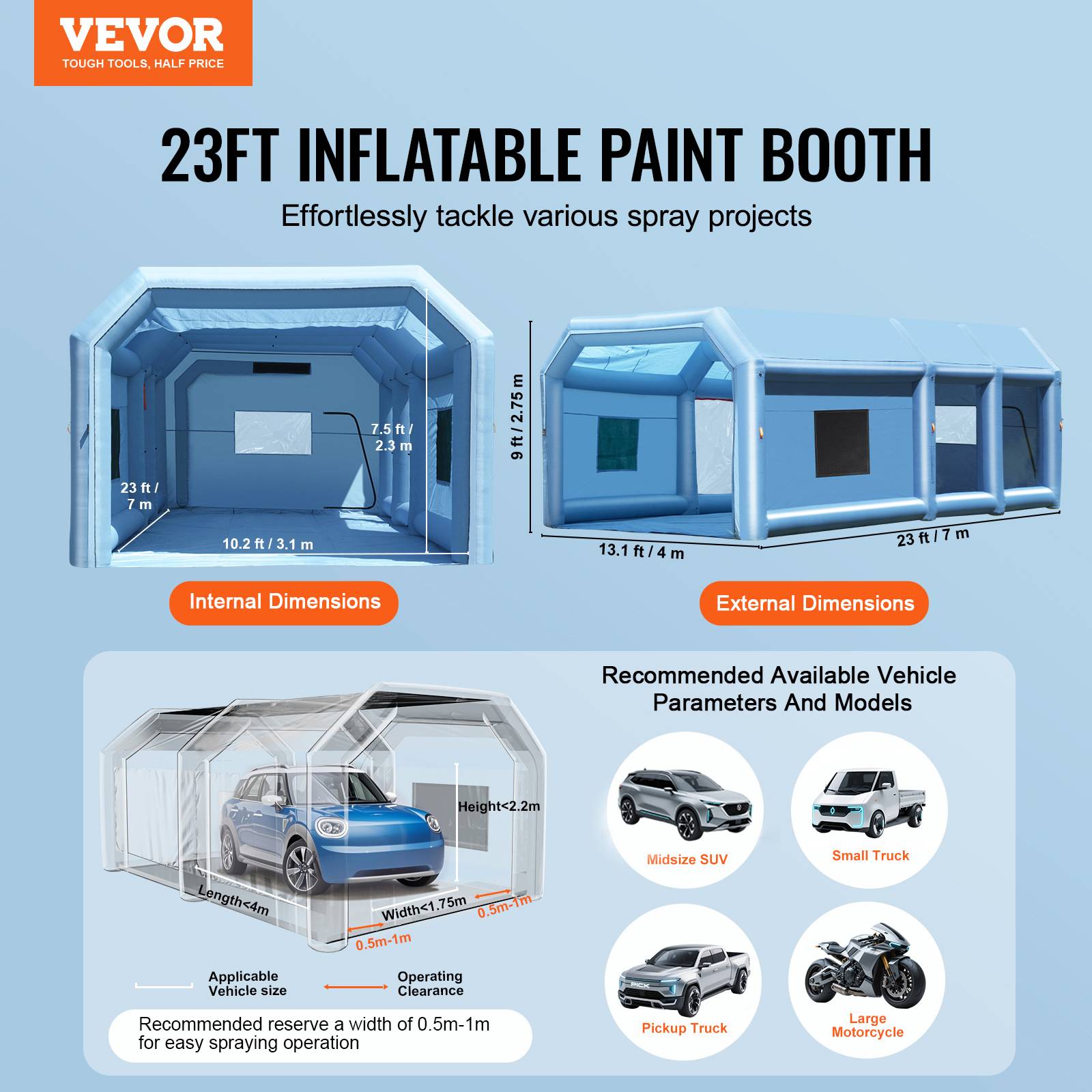 Vevor - VEVOR Cabine peinture gonflable 4x2.5x2.2m, Oxford 210D, 2 souffleurs, station atelier. - Image 2