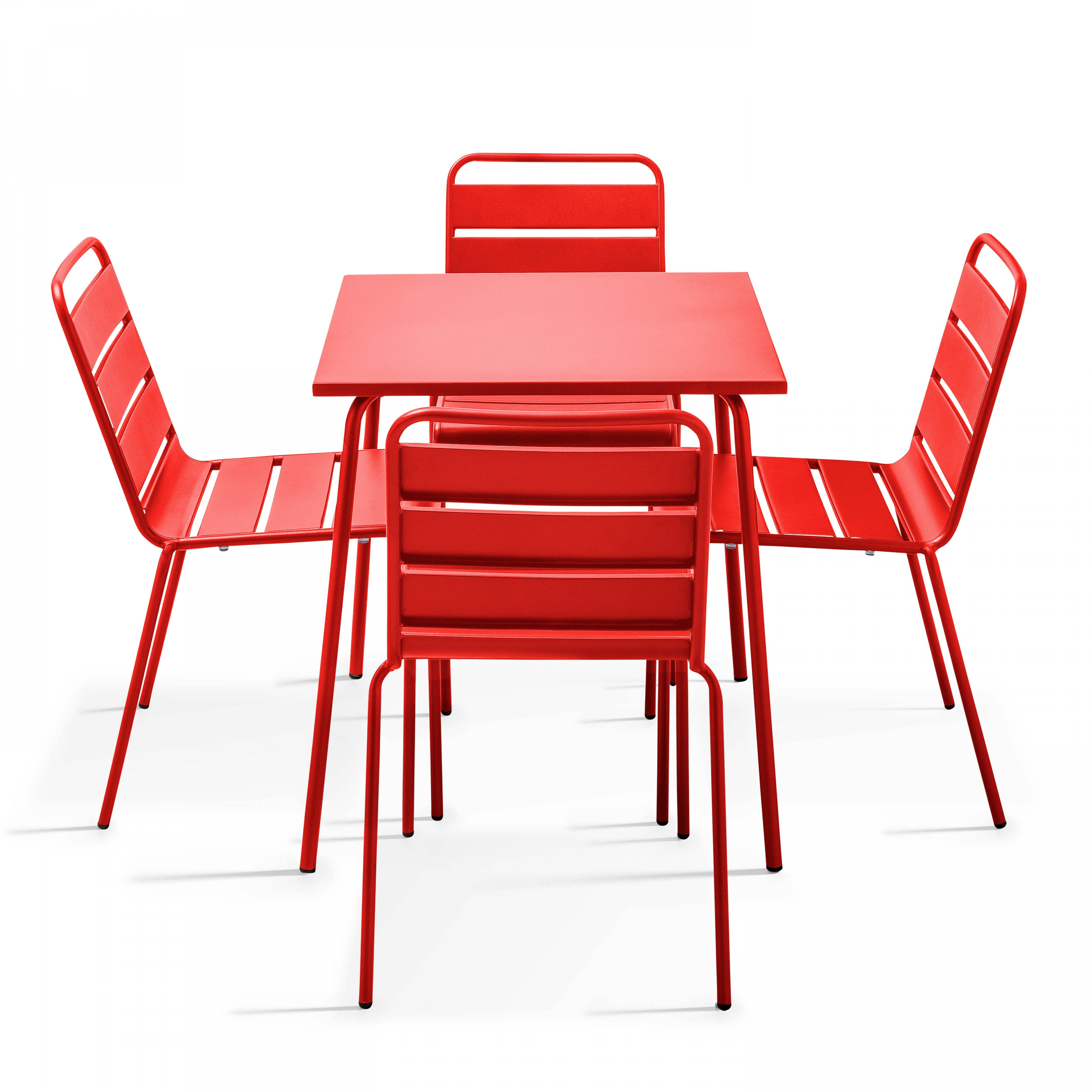 Oviala - Ensemble table de terrasse et 4 chaises en métal rouge Palavas - Oviala - Imagen 1