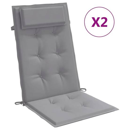 Lot de 2 coussins de chaise à dossier haut tissu oxford gris 120 x 50 x 3 cm - PANGIVO - Image 2