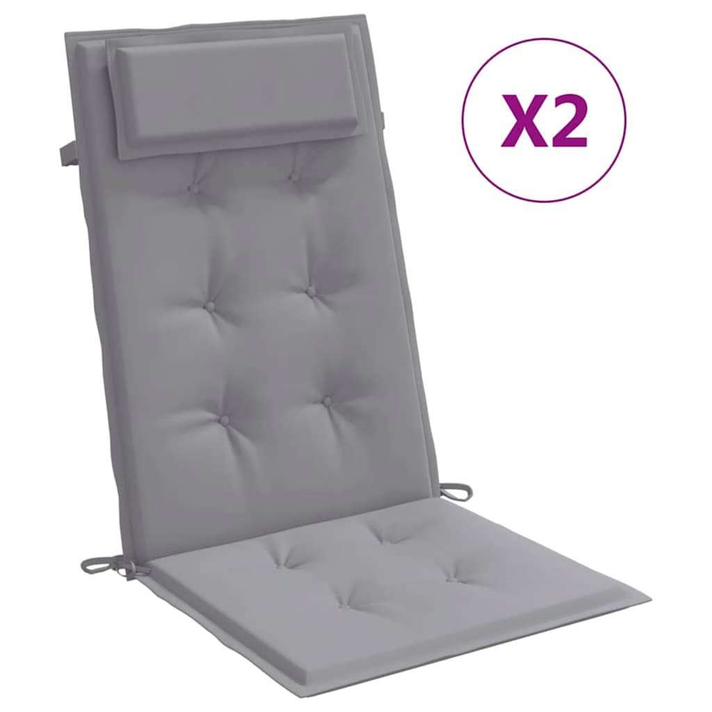 Lot de 2 coussins de chaise à dossier haut tissu oxford gris 120 x 50 x 3 cm - PANGIVO - Image 2