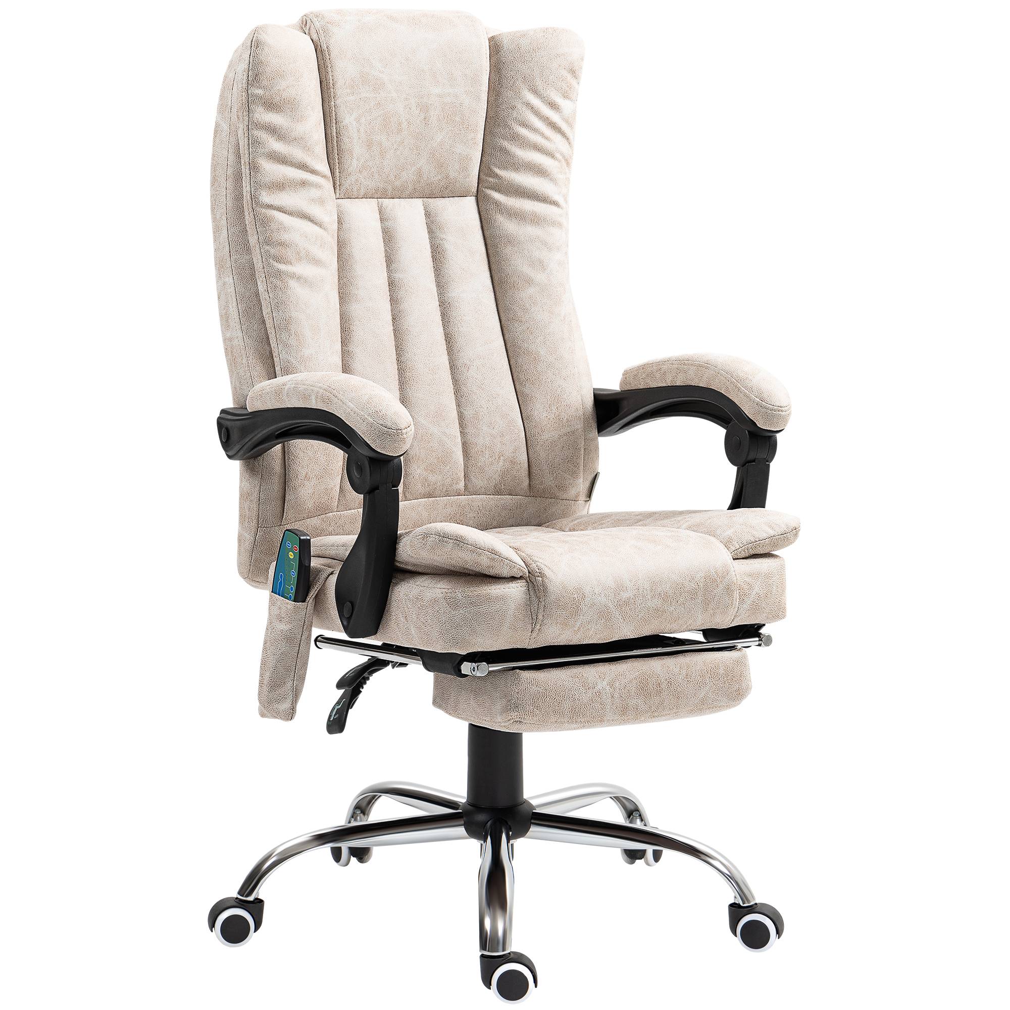 Sans Marque - Fauteuil de bureau massant et chauffant avec hauteur réglable, dossier inclinable, repose-pied et télécommande, crème - Image 2