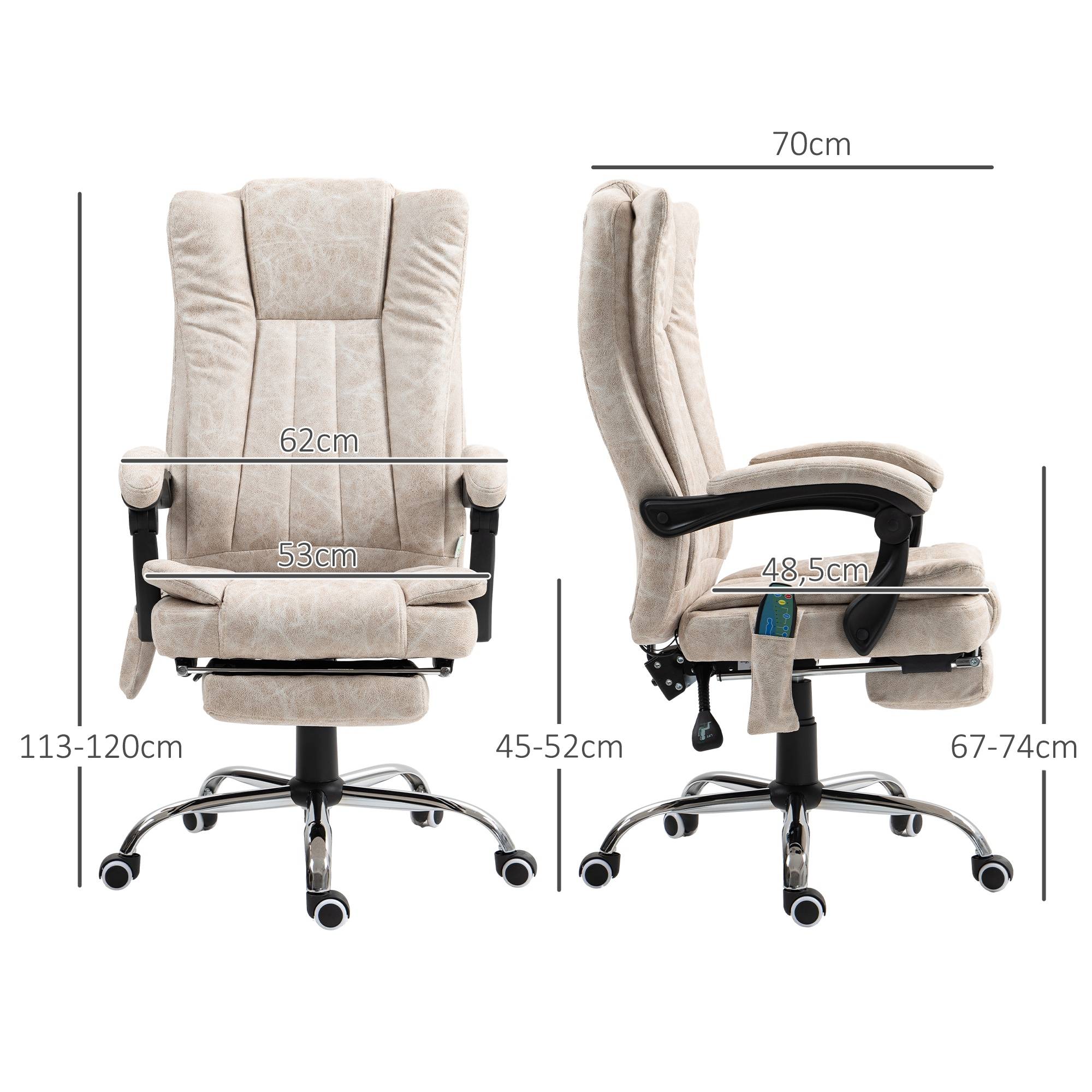 Sans Marque - Fauteuil de bureau massant et chauffant avec hauteur réglable, dossier inclinable, repose-pied et télécommande, crème - Image 5
