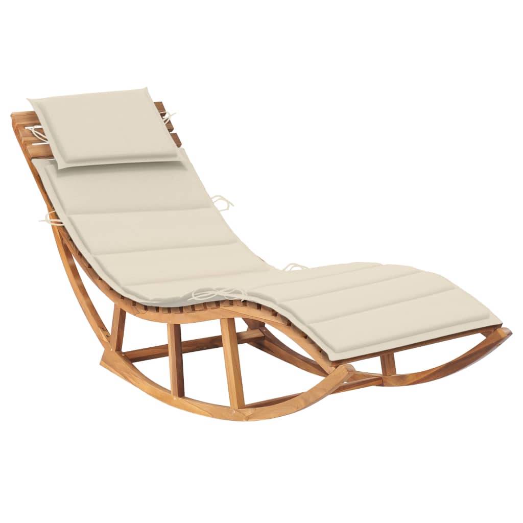 Helloshop26 - Transat chaise longue bain de soleil lit de jardin terrasse meuble d'extérieur à bascule avec coussin bois de teck solide - Imagen 1