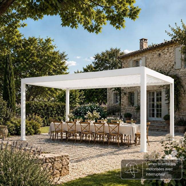 Pergola Bioclimatique Aluminium Autoportante Motorisée Éclairée 5x3,5 Blanc SV ORIAL France - Image 4