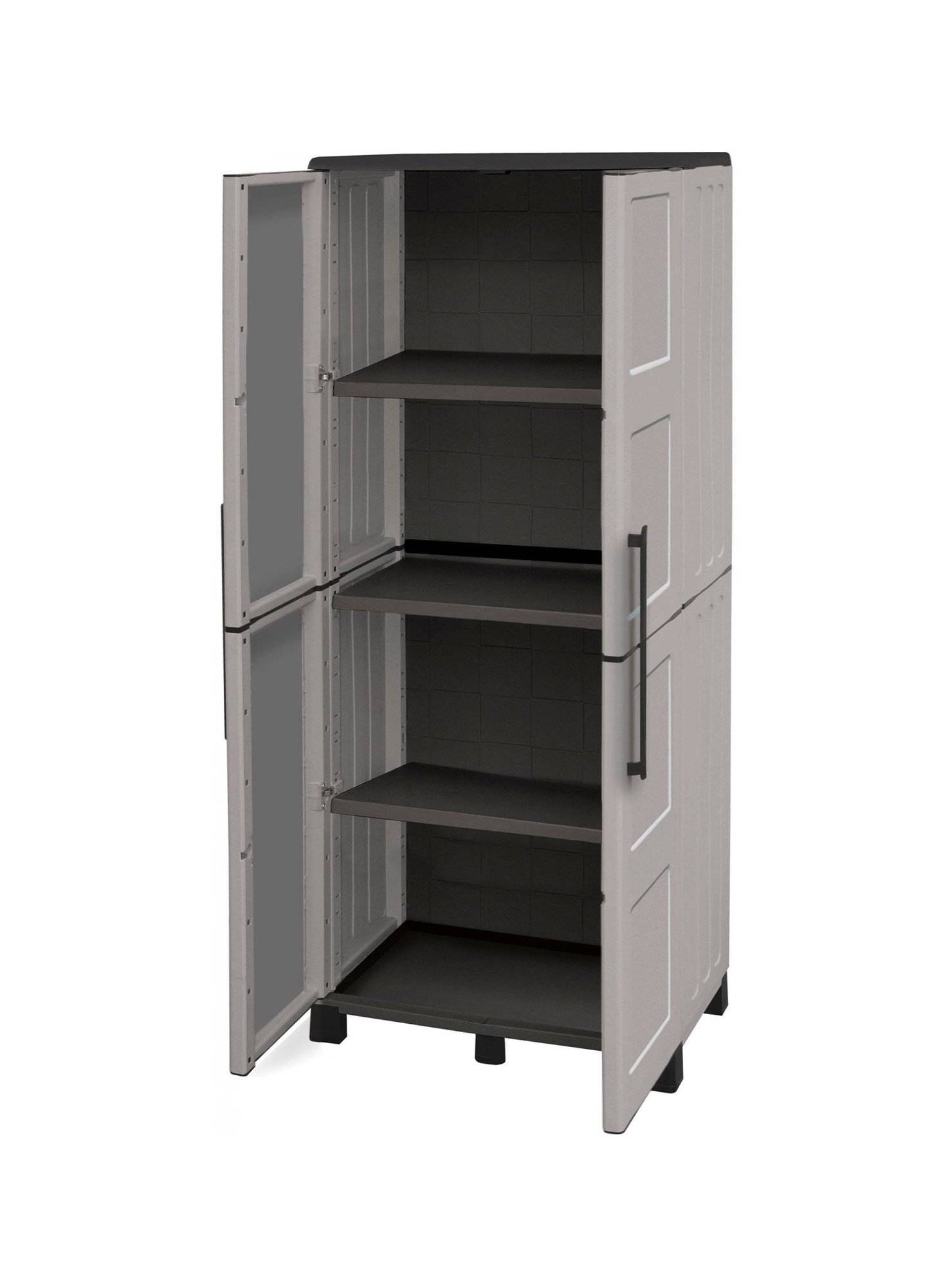 Dmora - Armoire d'extérieur Dbesaggi, Armoire de balcon polyvalente à 2 portes, 100% Made in Italy, 68x37h169 cm, Gris clair et noir, Finition damier - Dmora - Imagen 4