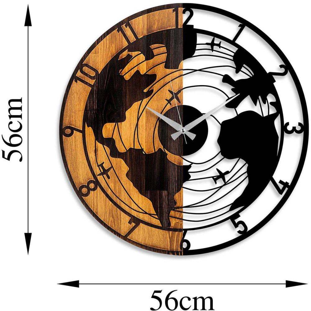 Hanah Home - Horloge en bois et métal Clock Mappemonde - Imagen 3