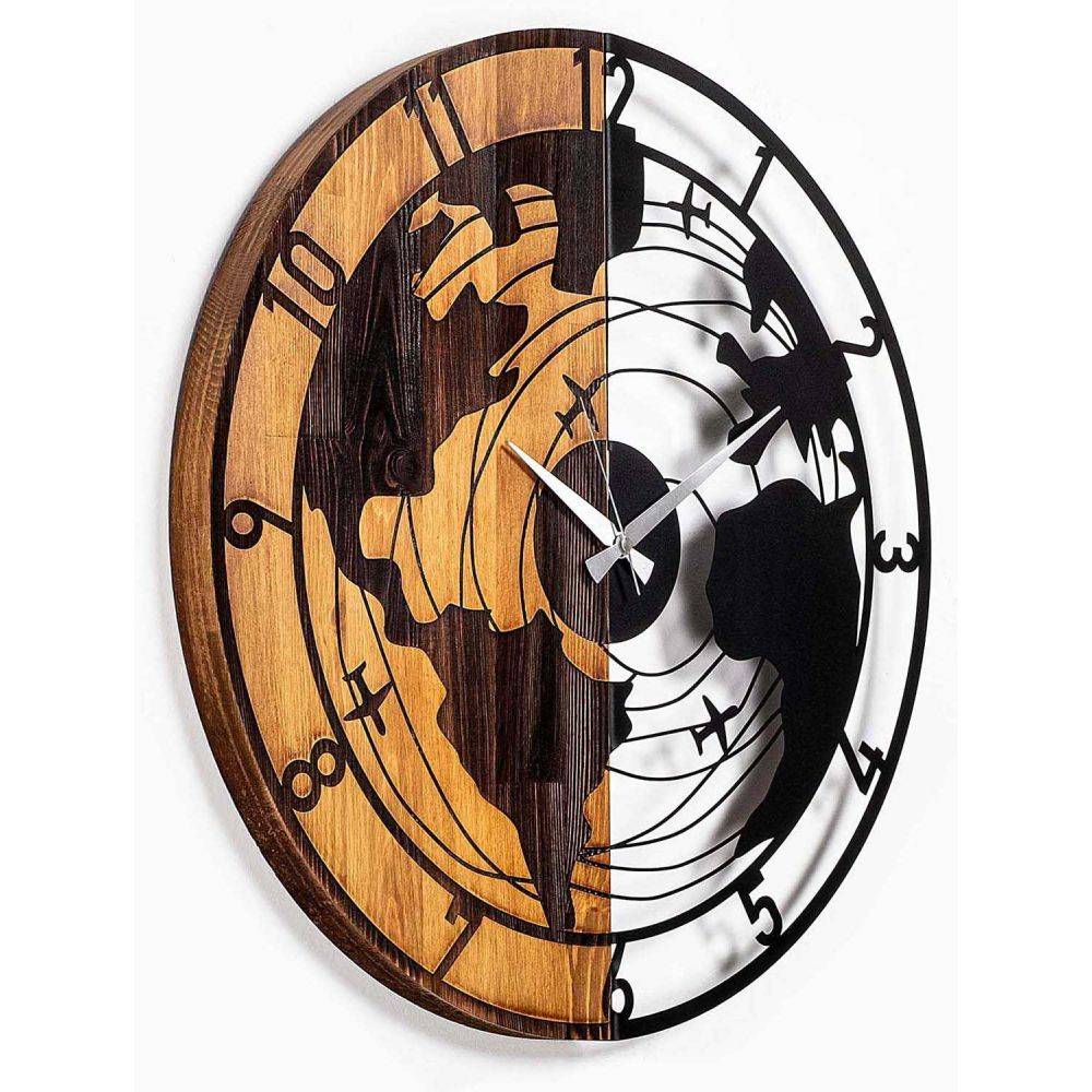 Hanah Home - Horloge en bois et métal Clock Mappemonde - Imagen 4
